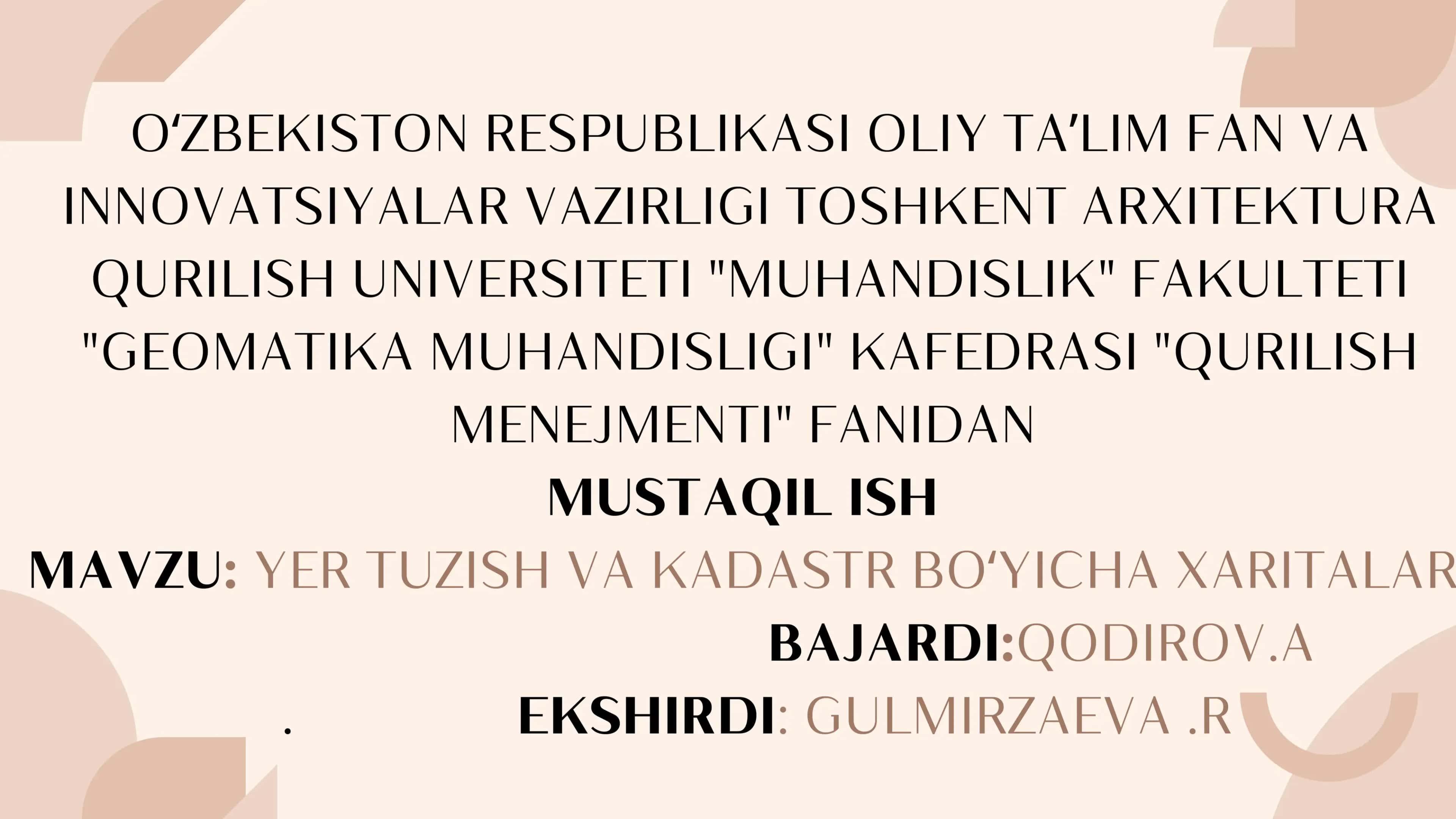 Yer Tuzish va Kadastr Bo'yicha Xaritalar