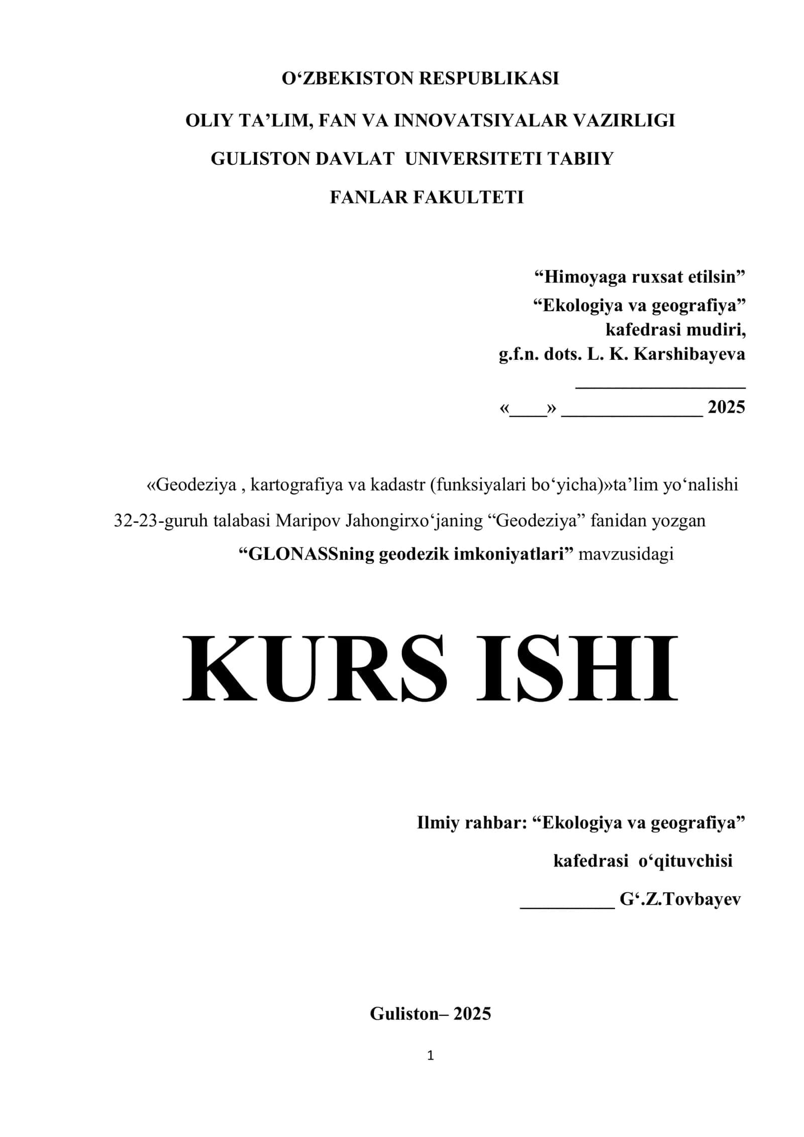 GLONASSning geodezik imkoniyatlari