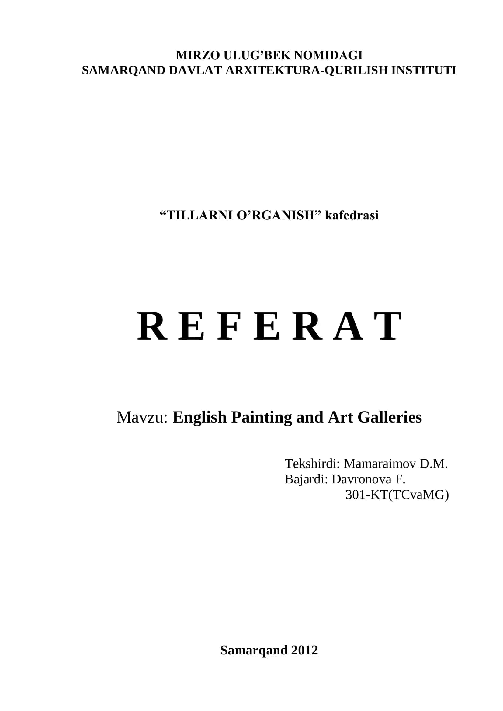 ENGLISH PAINTING AND ART GALLERIES
