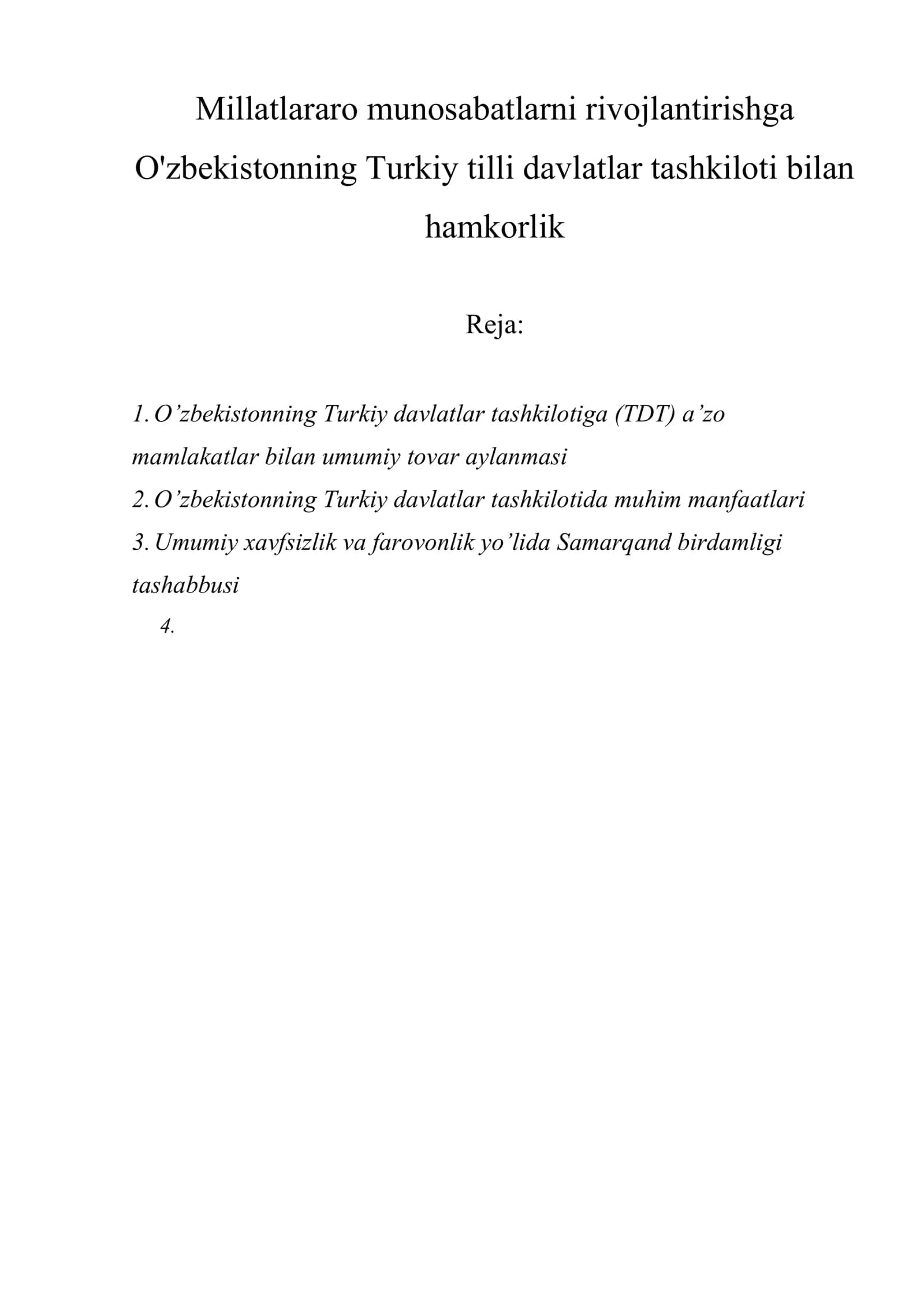 O'zbekistonning Turkiy tilli davlatlar tashkiloti bilan hamkorlik