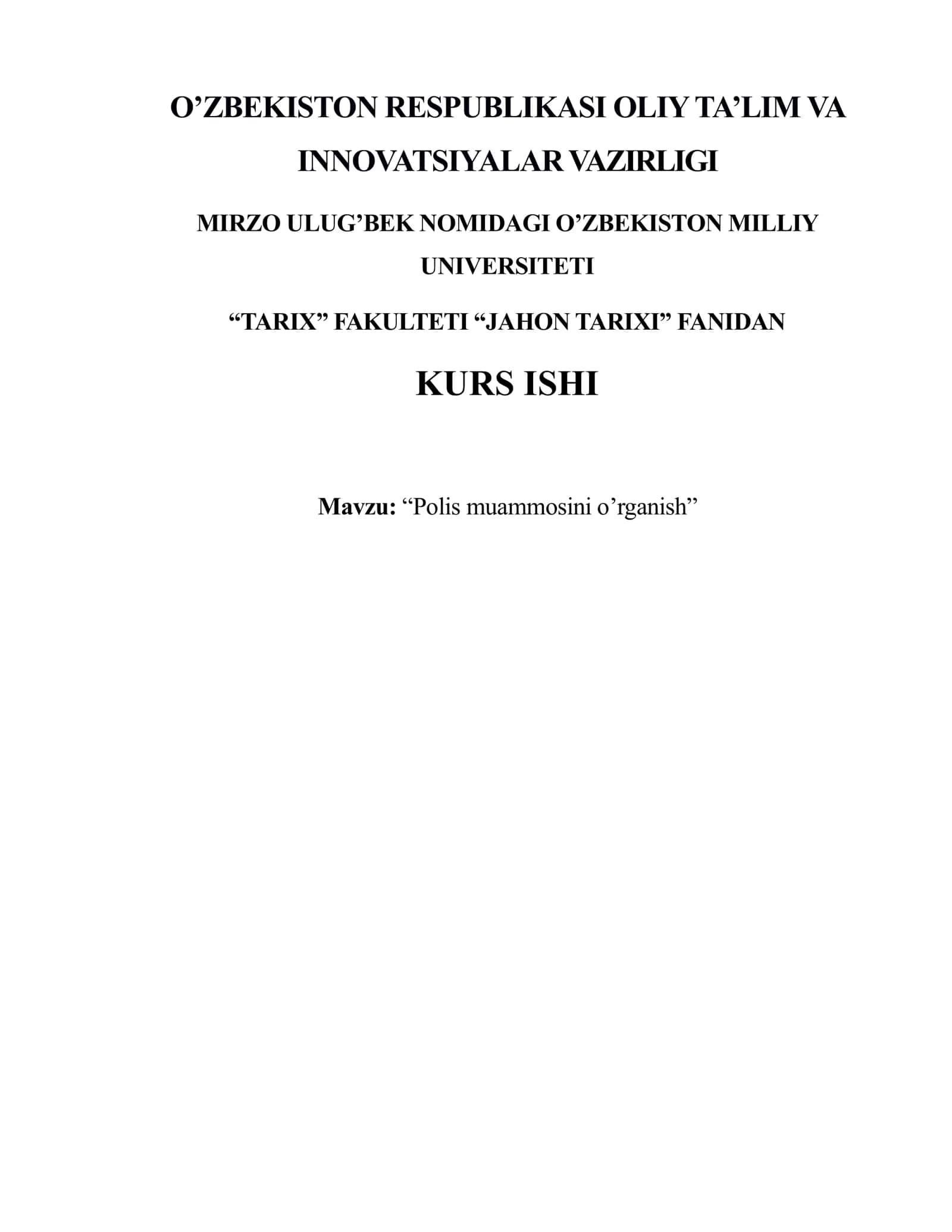 Polis muammosini o’rganish