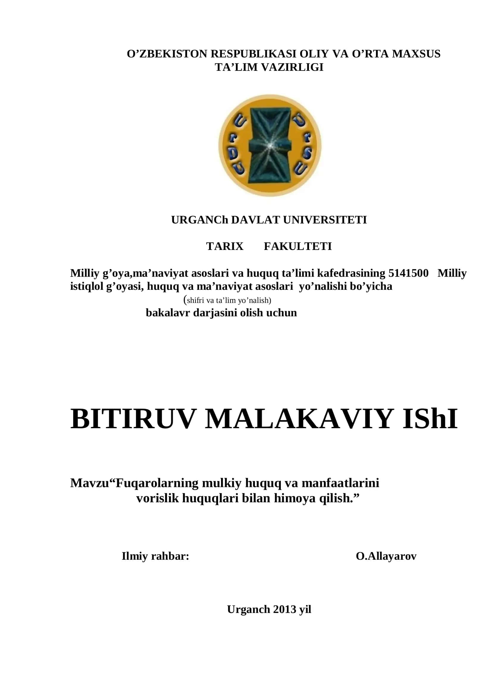 Fuqarolarning mulkiy huquq va manfaatlarini vorislik huquqlari bilan himoya qilish