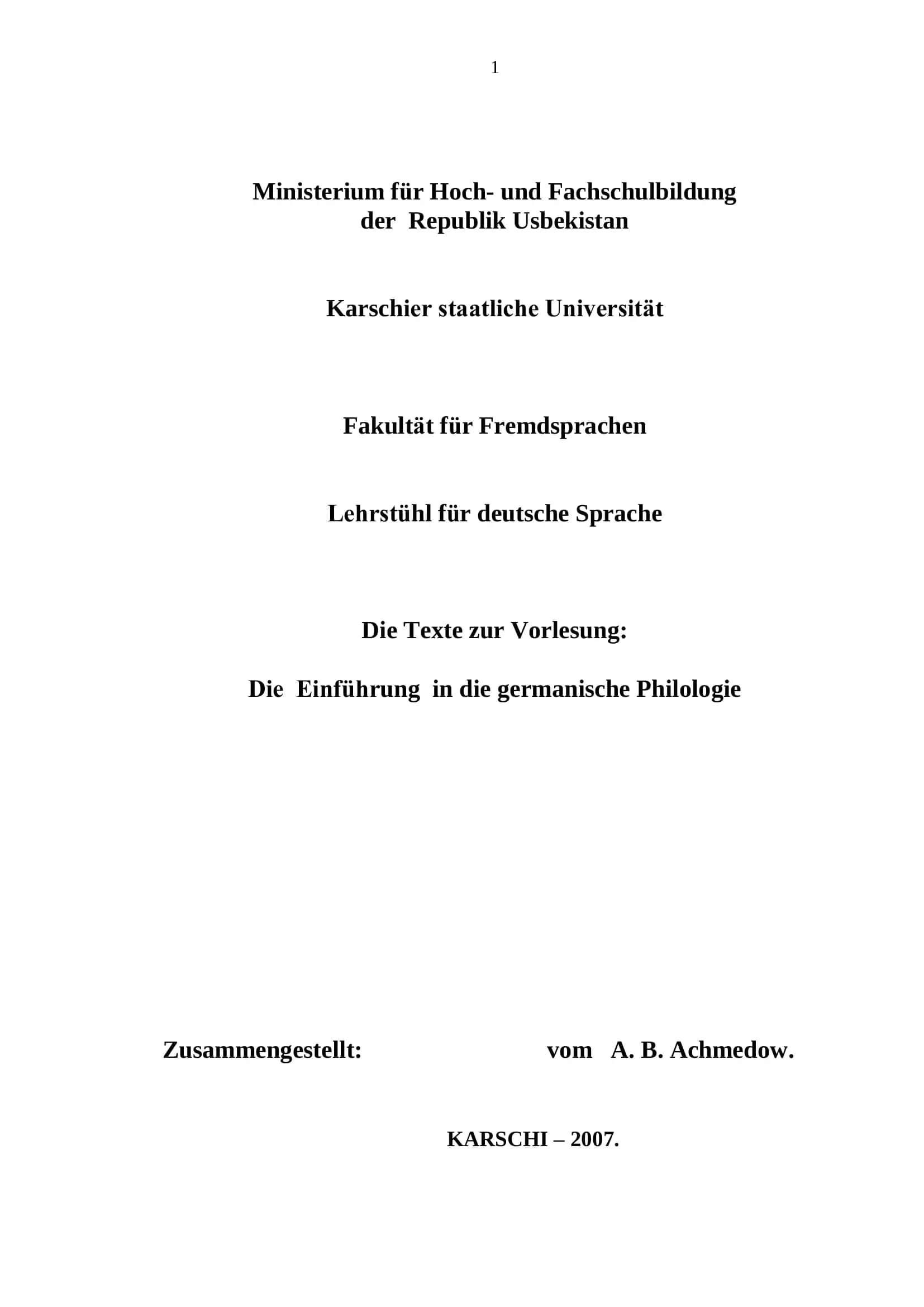 Die Texte zur Vorlesung: Die Einführung in die germanische Philologie