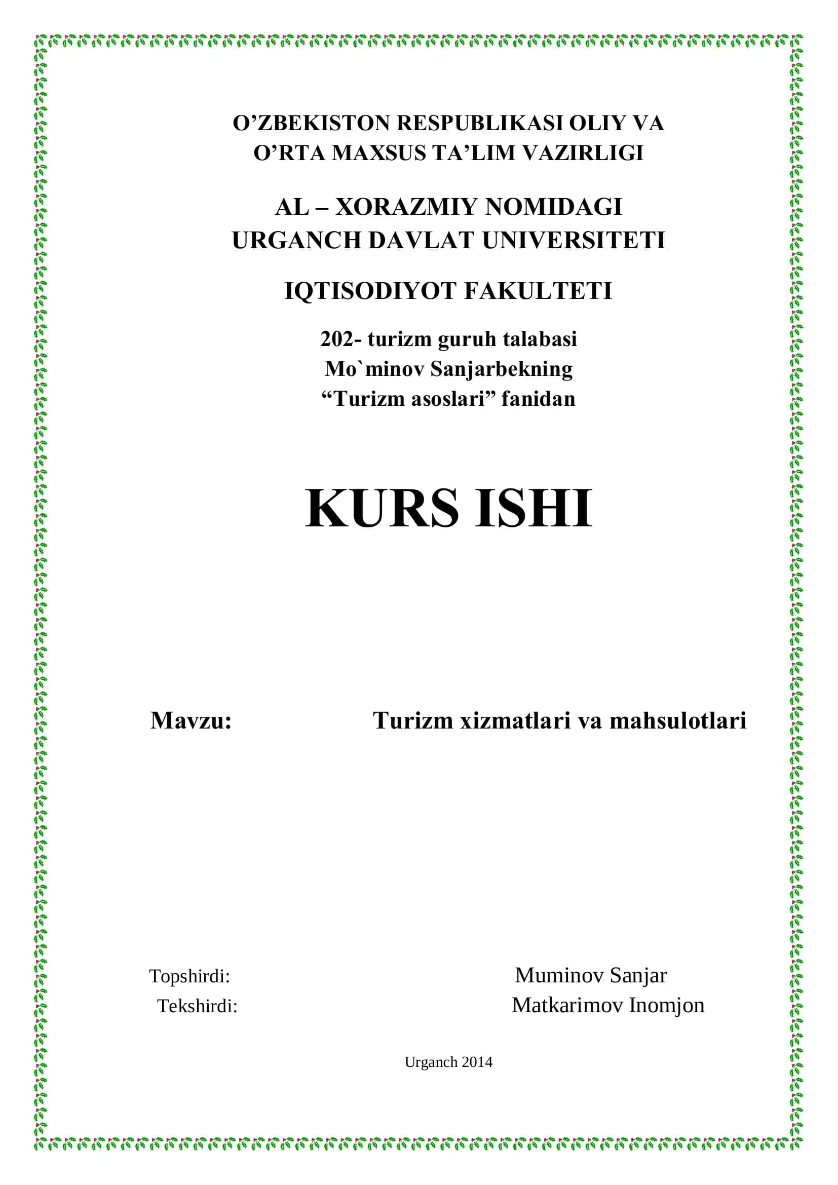 Turizm xizmatlari va mahsulotlari
