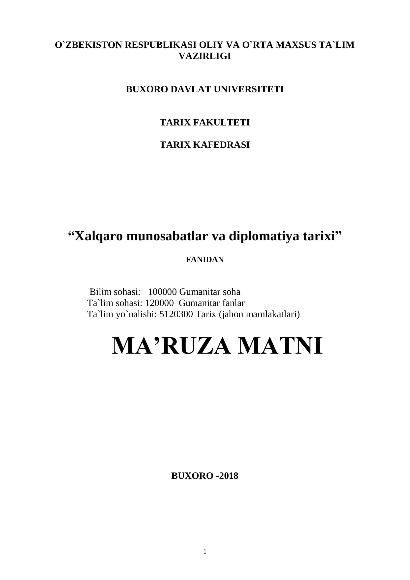 Xalqaro munosabatlar va diplomatiya tarixi