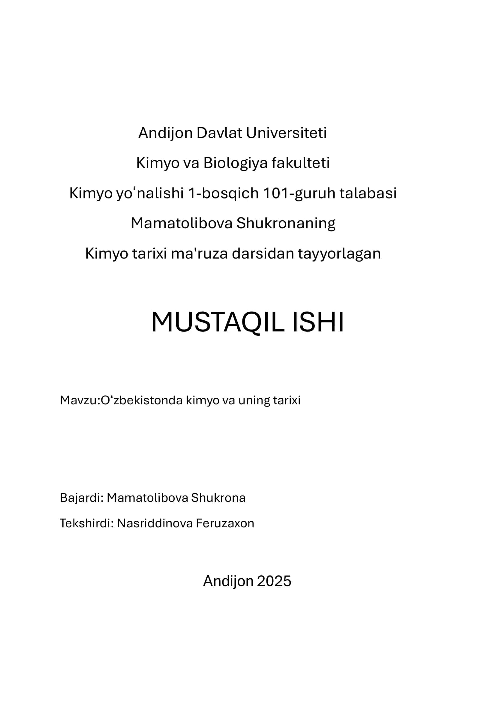 Oʻzbekistonda kimyo va uning tarixi