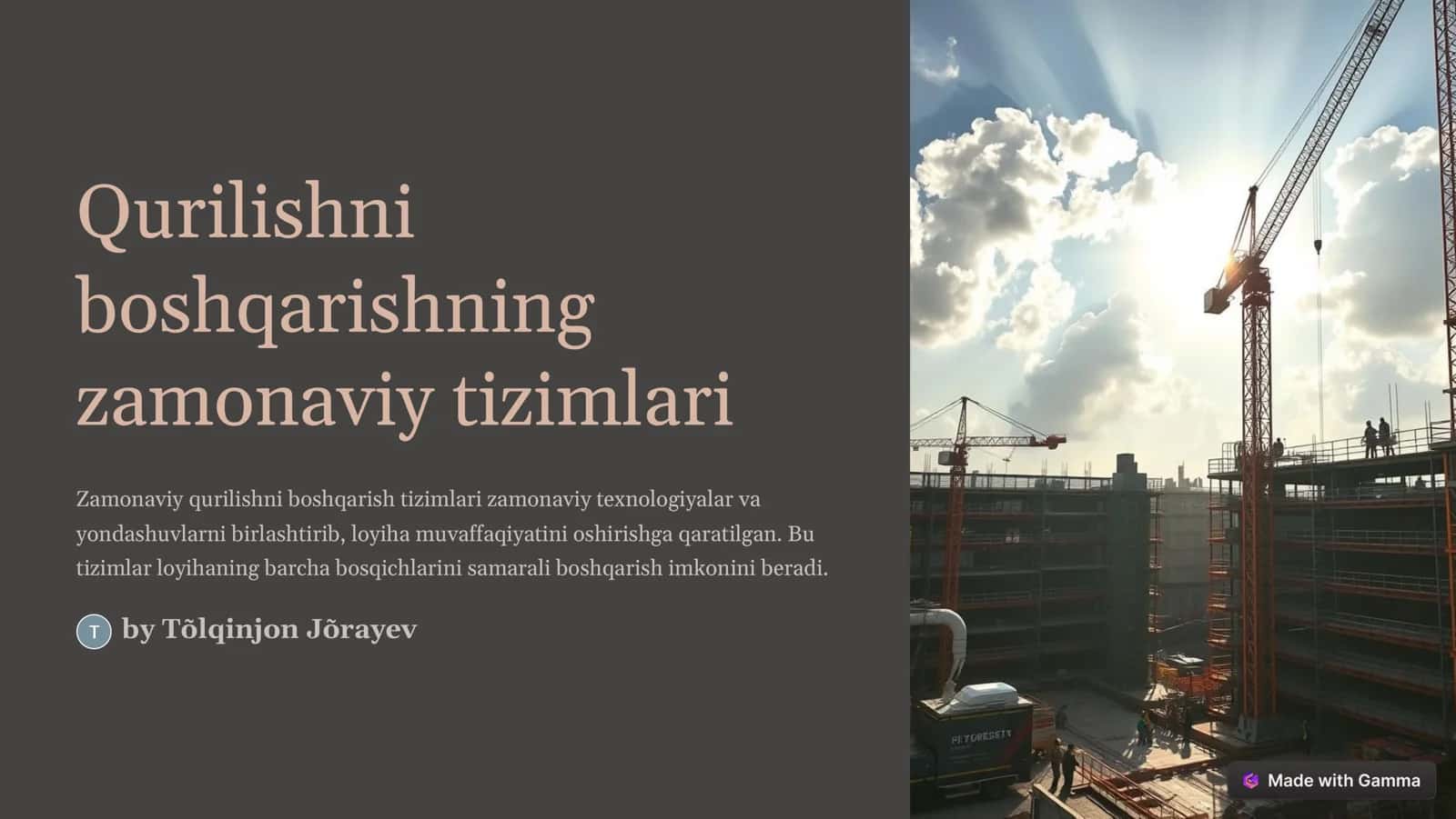 Qurilishni boshqarishning zamonaviy tizimlari