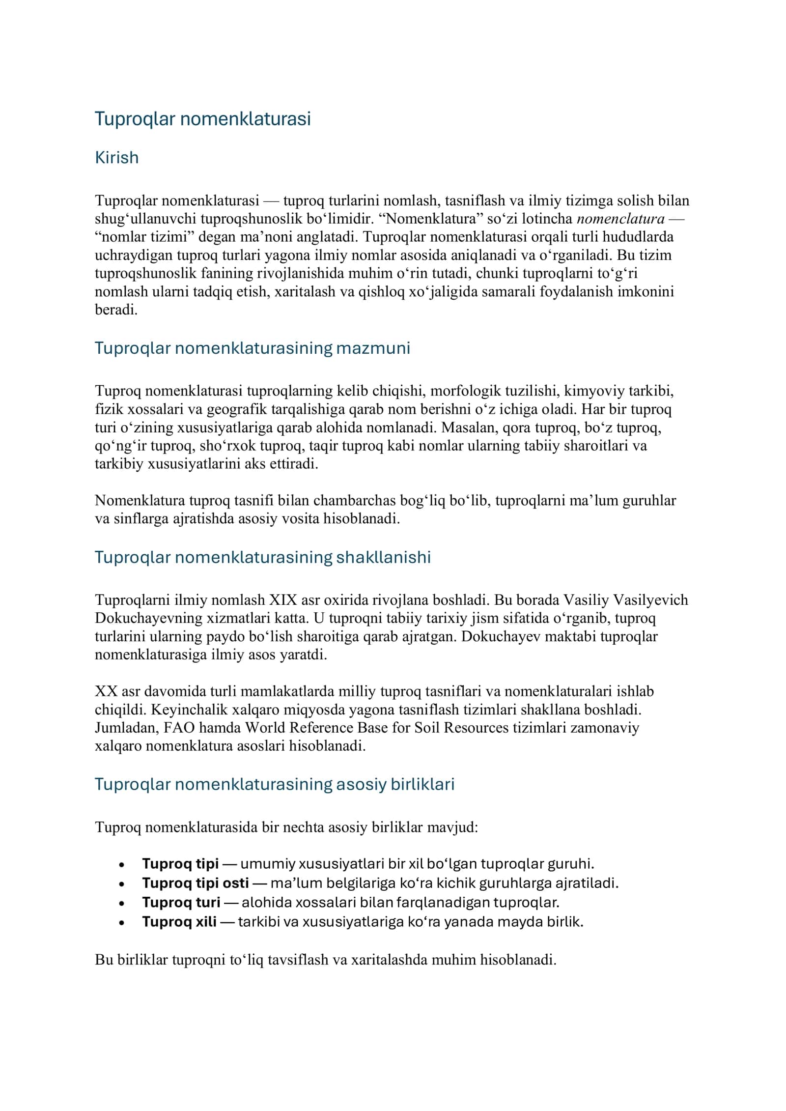 Tuproqlar nomenklaturasi