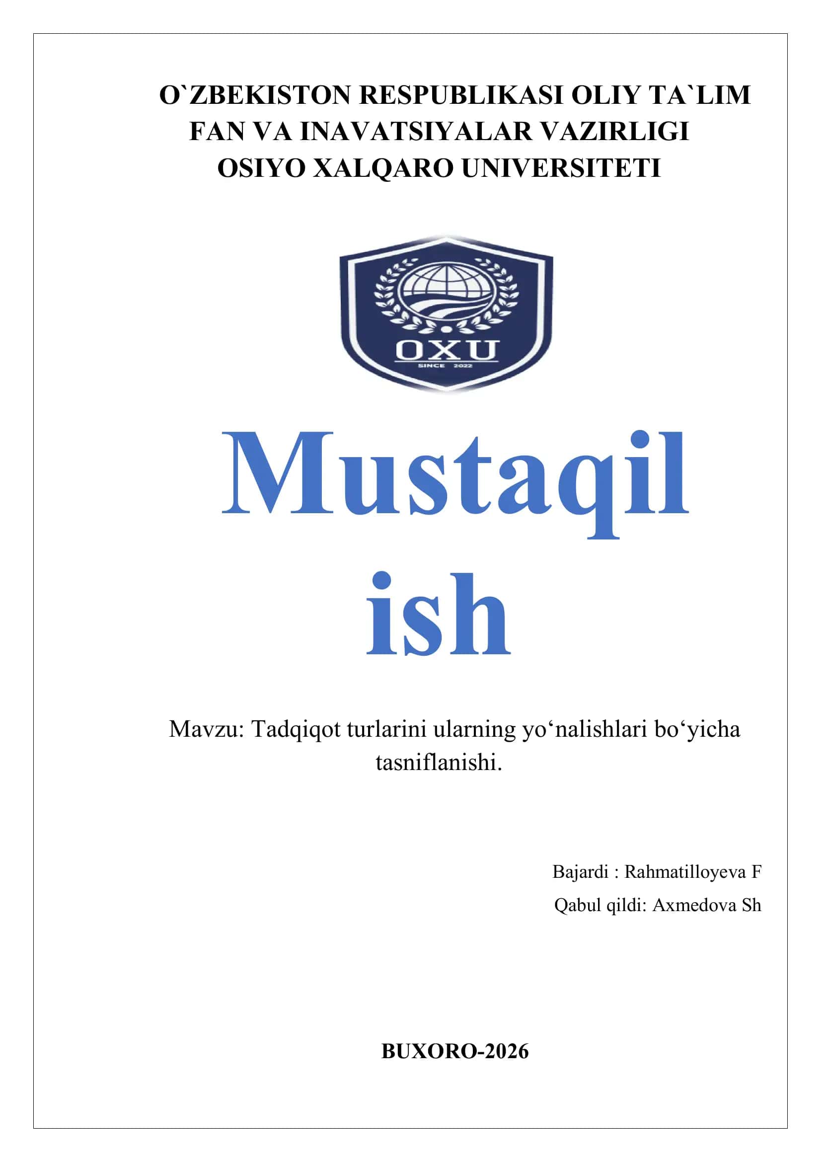 Tadqiqot turlari bo'yicha tasniflanishi
