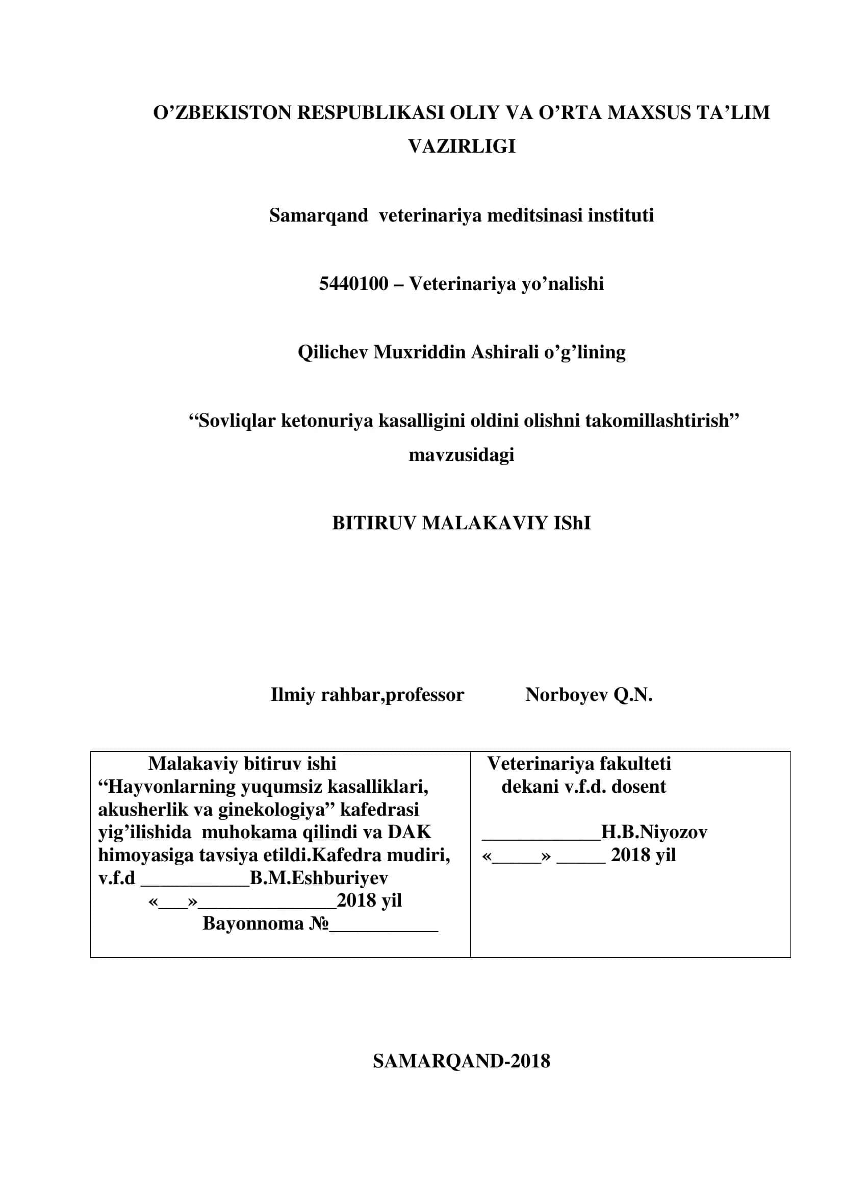 Sovliqlar ketonuriya kasalligini oldini olishni takomillashtirish