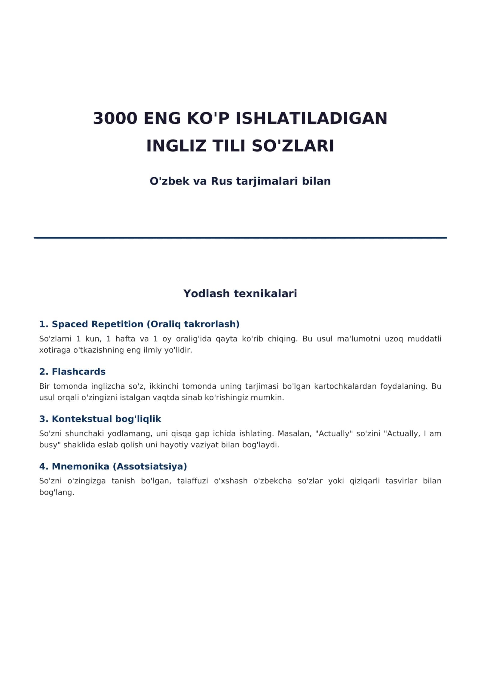 3000 mingta eng ko'p ishlatiladigan ingliz tili so'zlari