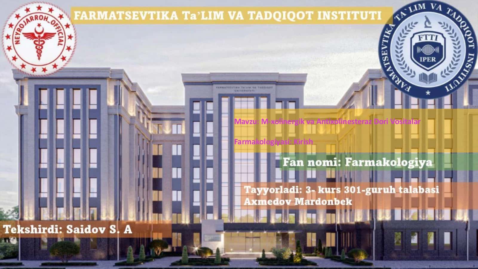 M-xolinergik va Antixolinesteraz Dori Vositalar