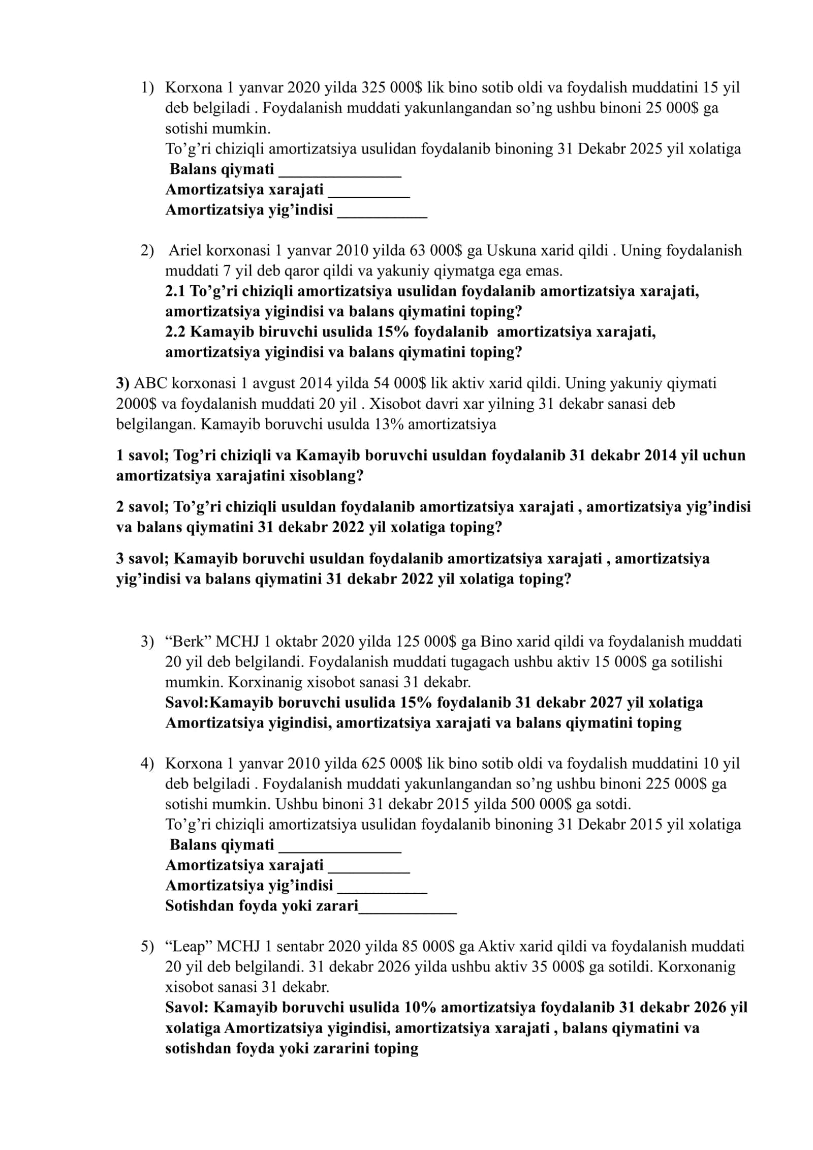 Amortizatsiya hisobi