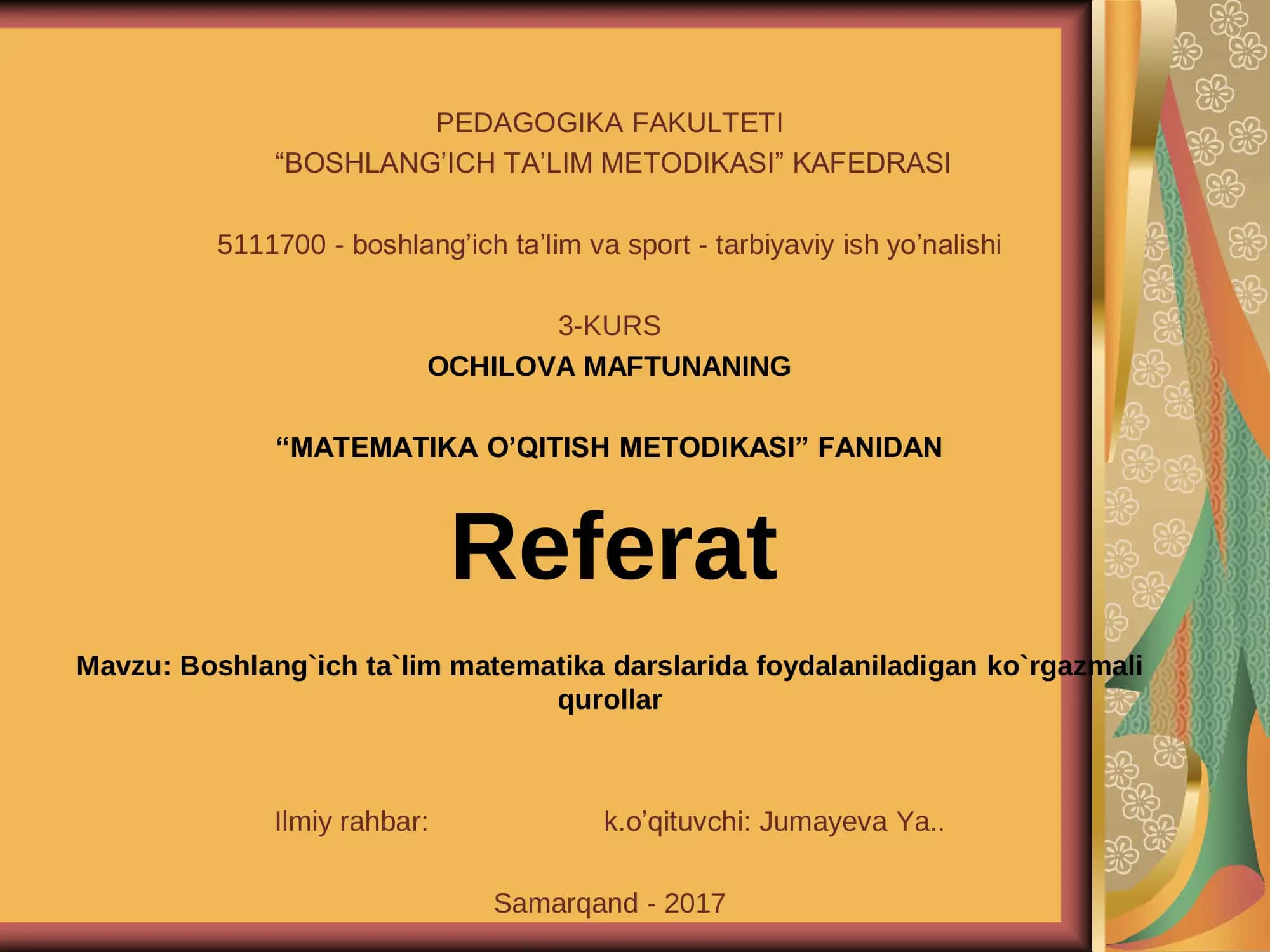 BOSH LANG'ICH TA'LIM METODIKASI