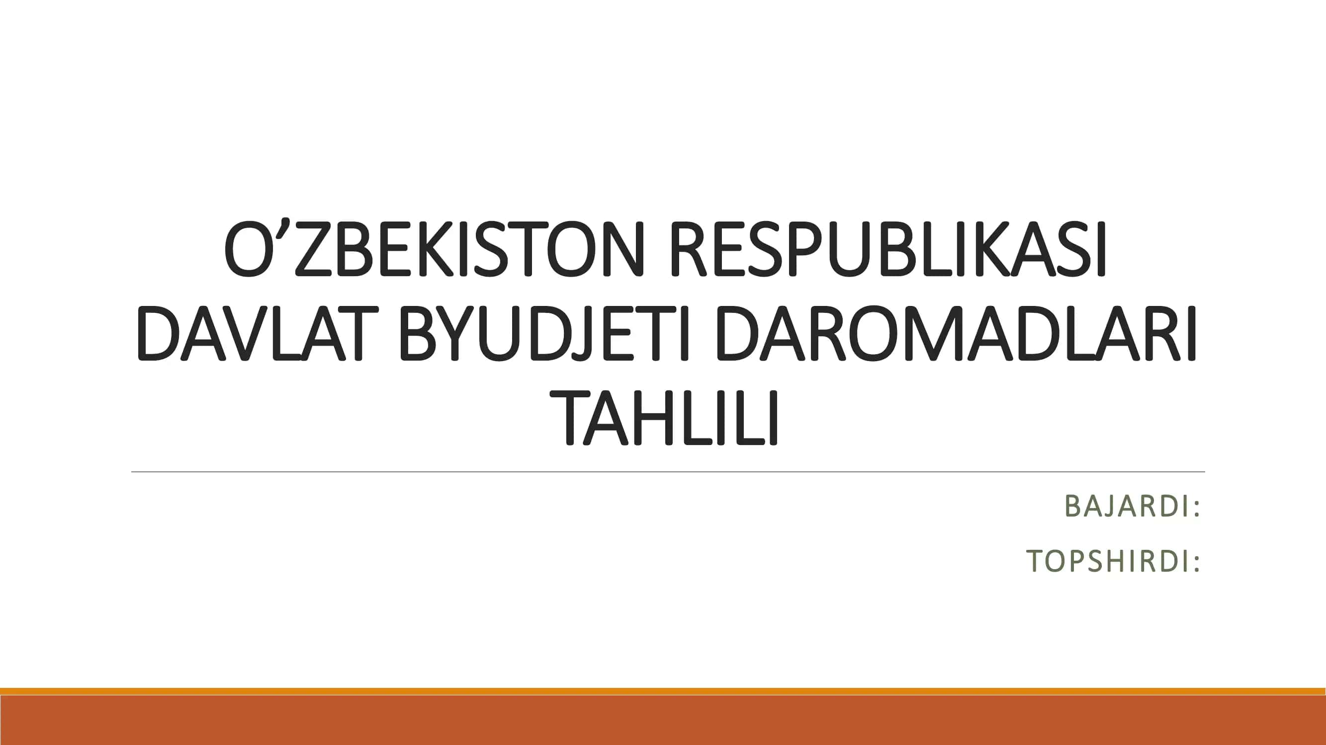 O‘ZBEKISTON RESPUBLIKASI DAVLAT BYUDJETI DAROMADLARI TAHLILI