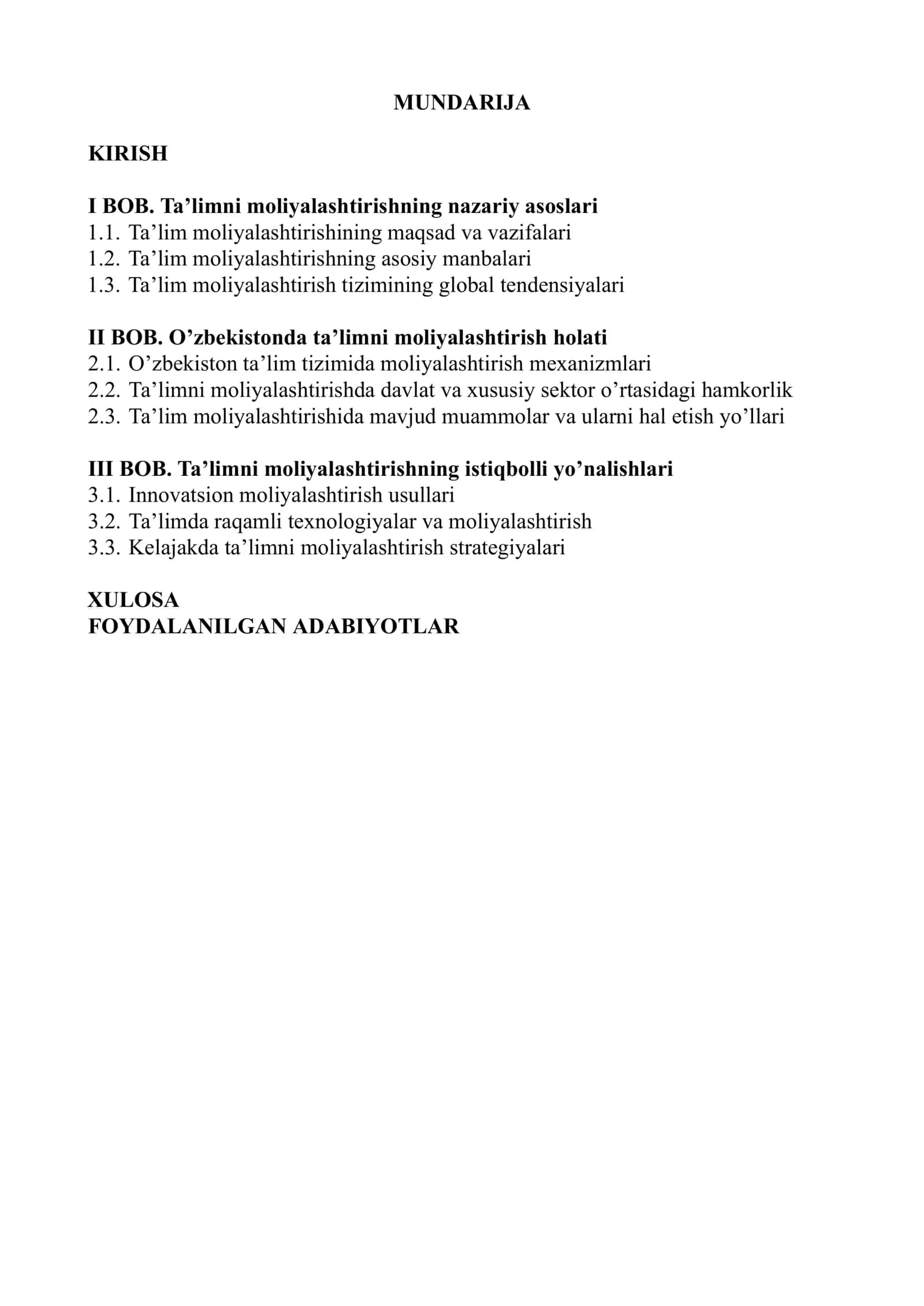 Kurs ishining maqsadi va vazifalari