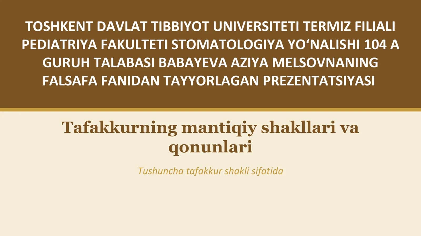 FALSAFA FANIDAN TAYYORLAGAN PREZENTATSIYASI