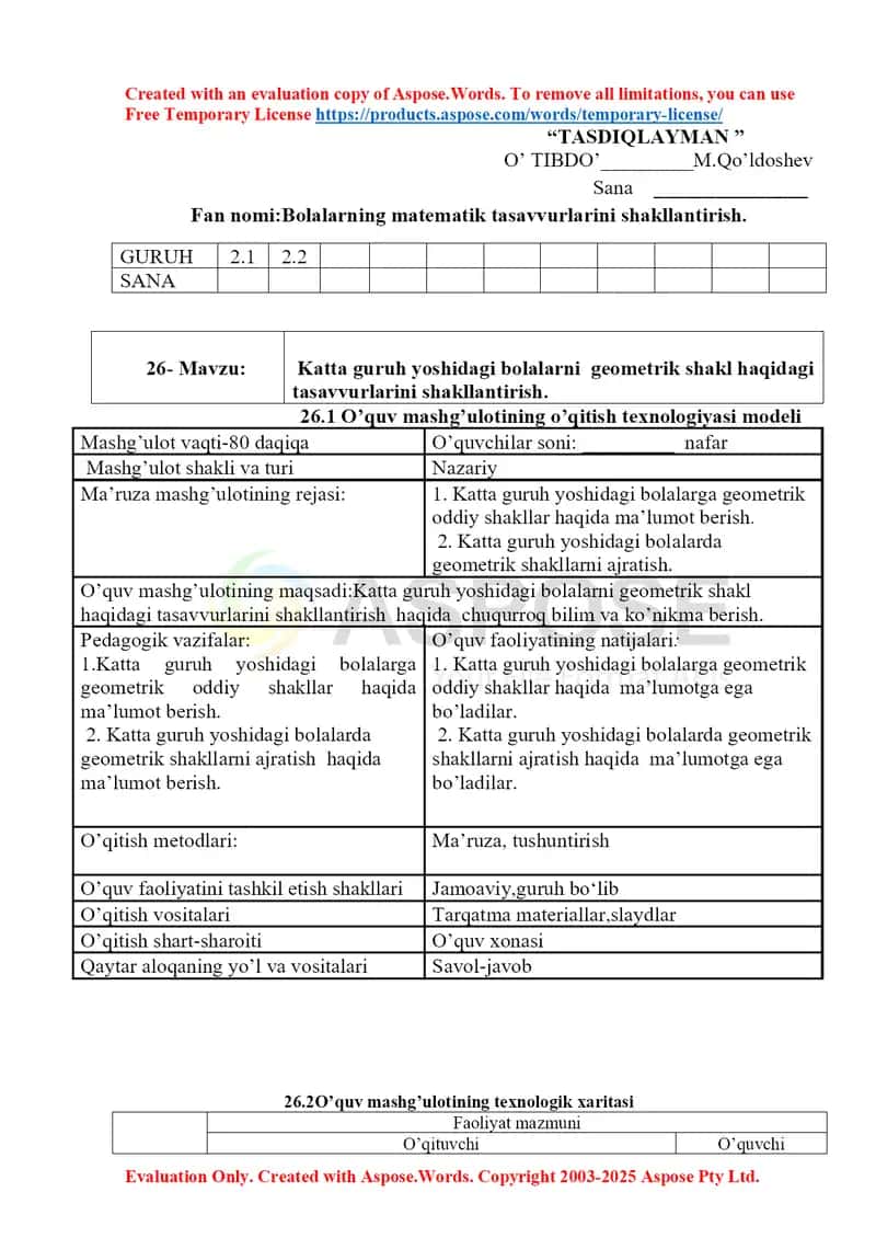 Bolalarning matematik tasavvurlarini shakllantirish