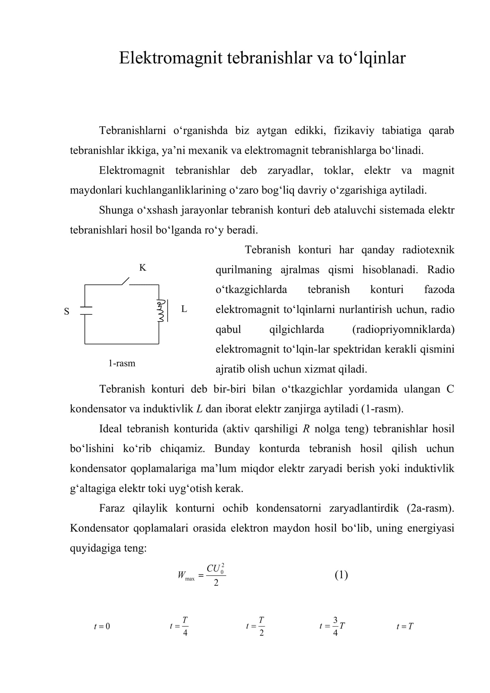 Elektromagnit tebranishlar va to‘lqinlar