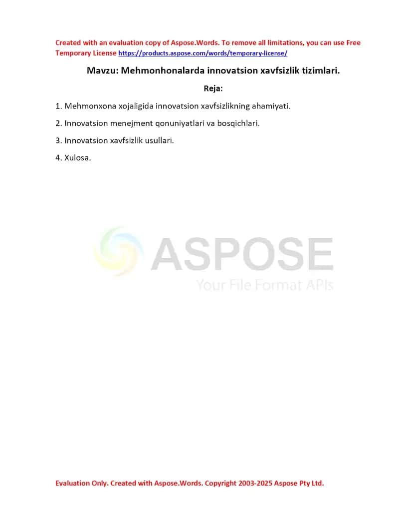 Mehmonxonalarda innovatsion xavfsizlik tizimlari