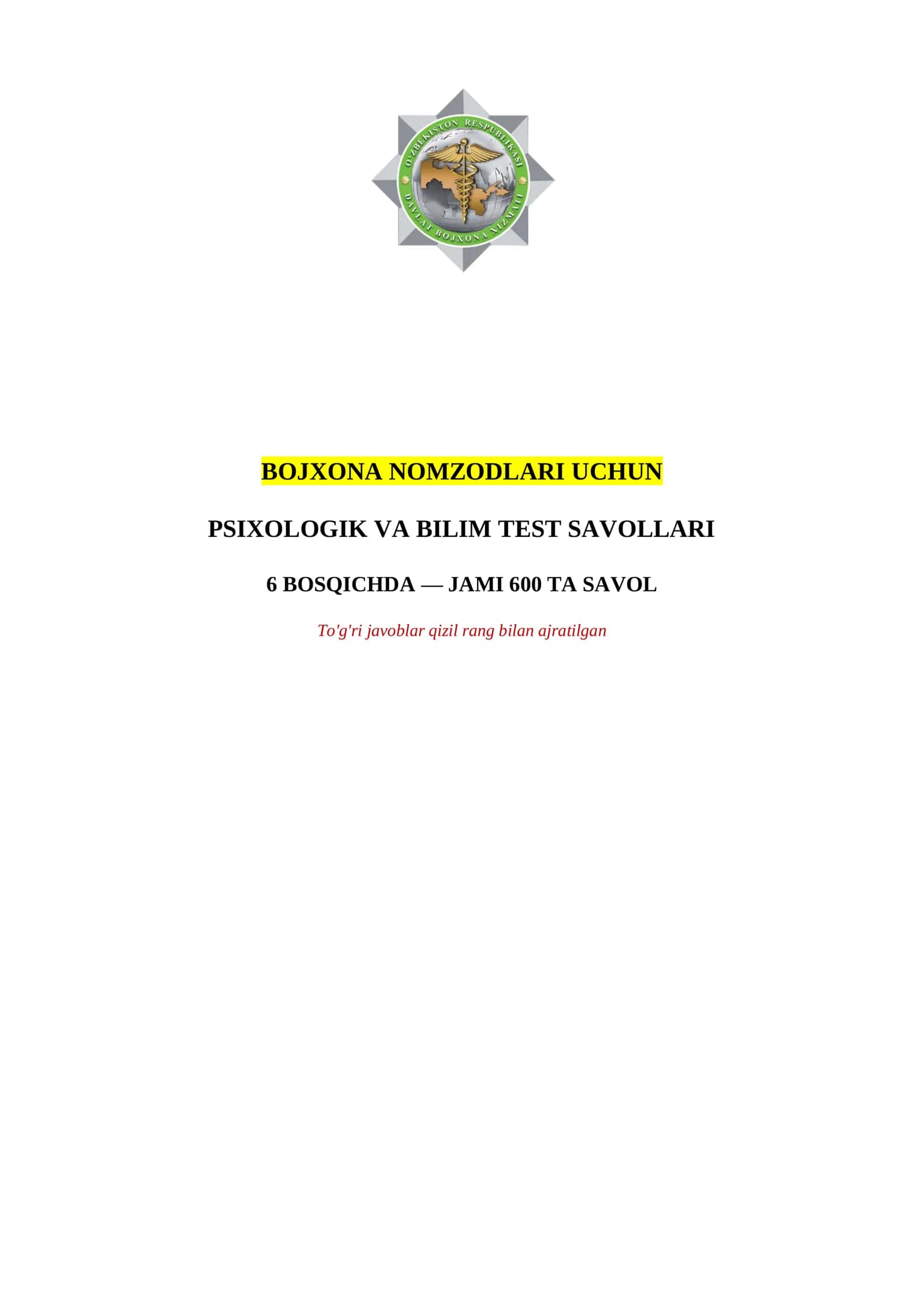 PSIXOLOGIK VA BILIM TEST SAVOLLARI