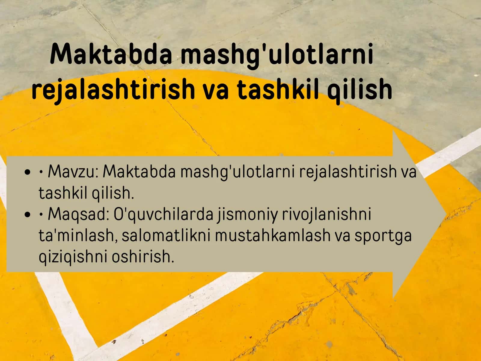 Mashg'ulotlarni rejalashtirish va tashkil qilish