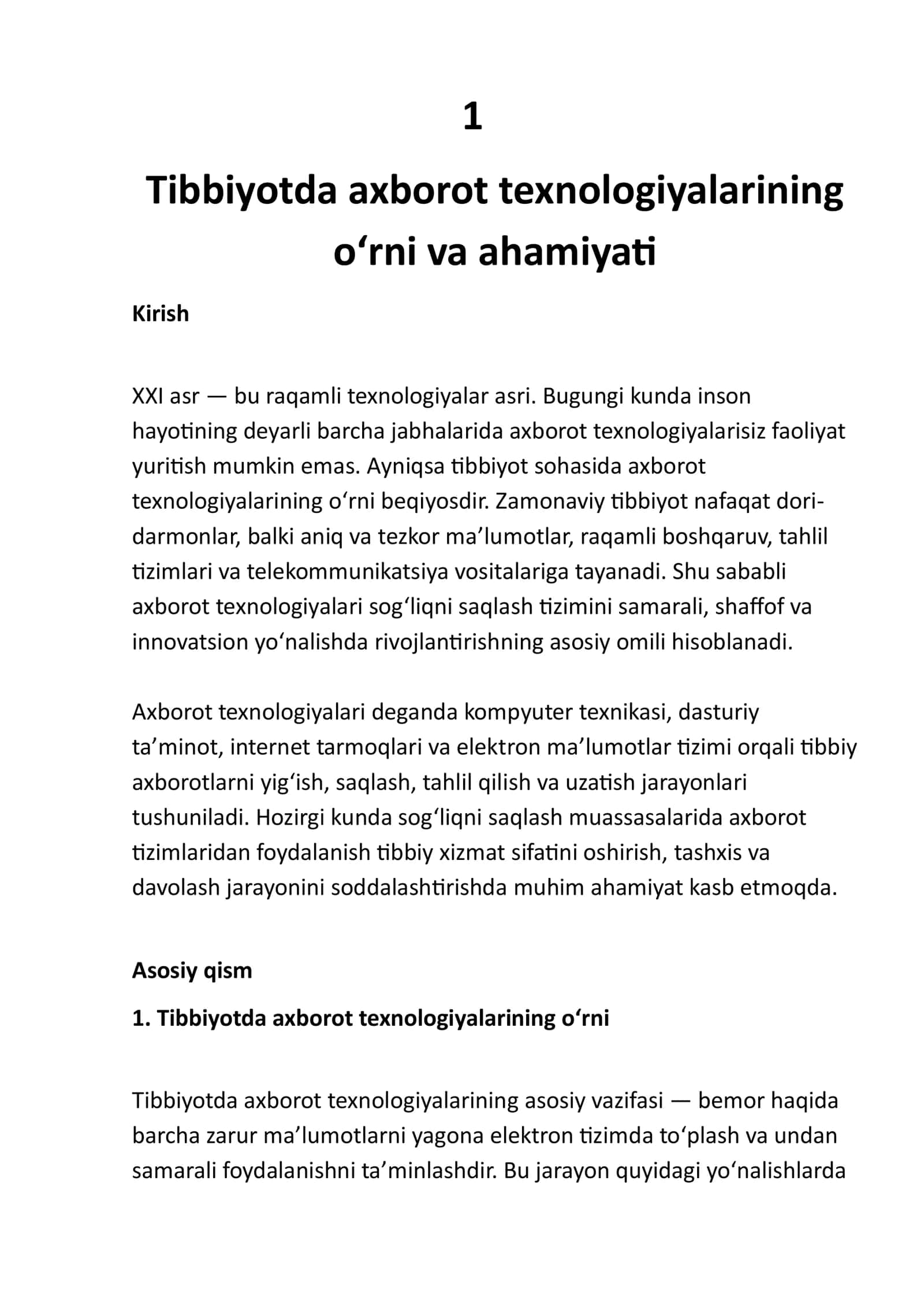 Tibbiyotda axborot texnologiyalari