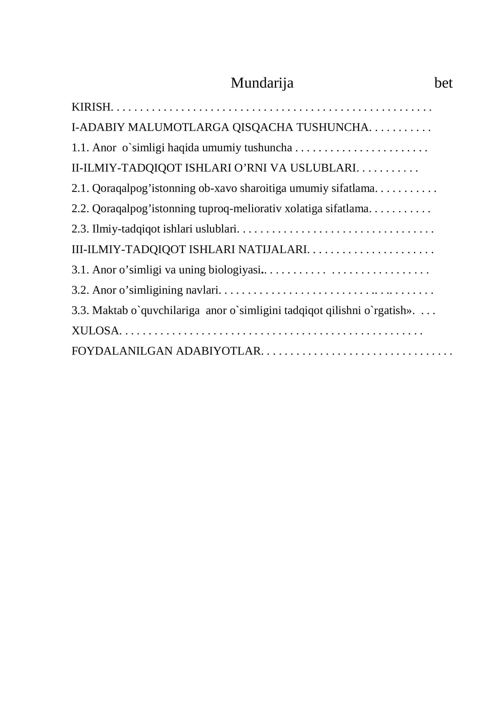 Anor o'somligining biologiyasi kurs ishi