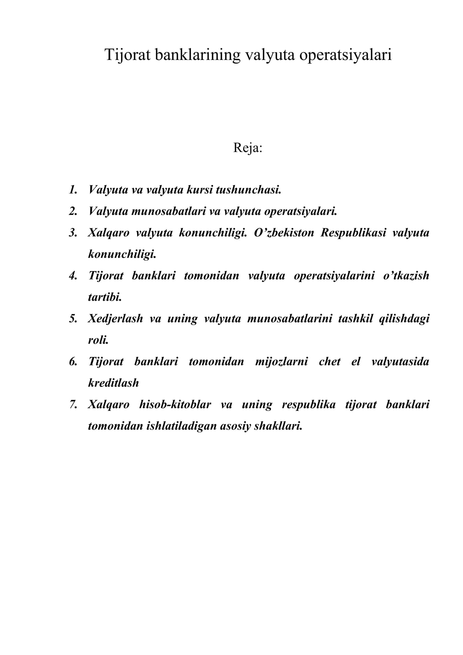 Tijorat banklarining valyuta operatsiyalari