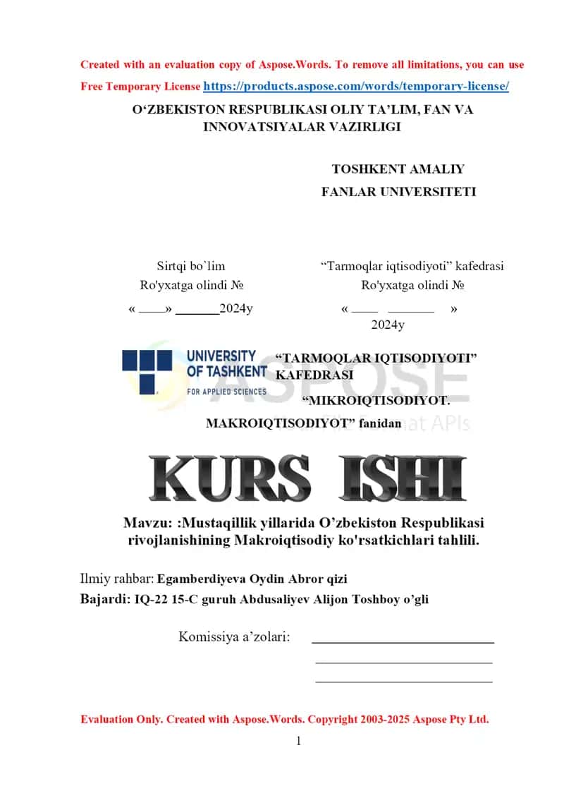 Mustaqillik yillarda O'zbekiston Respublikasi rivojlanishi makroiqtisodiyot