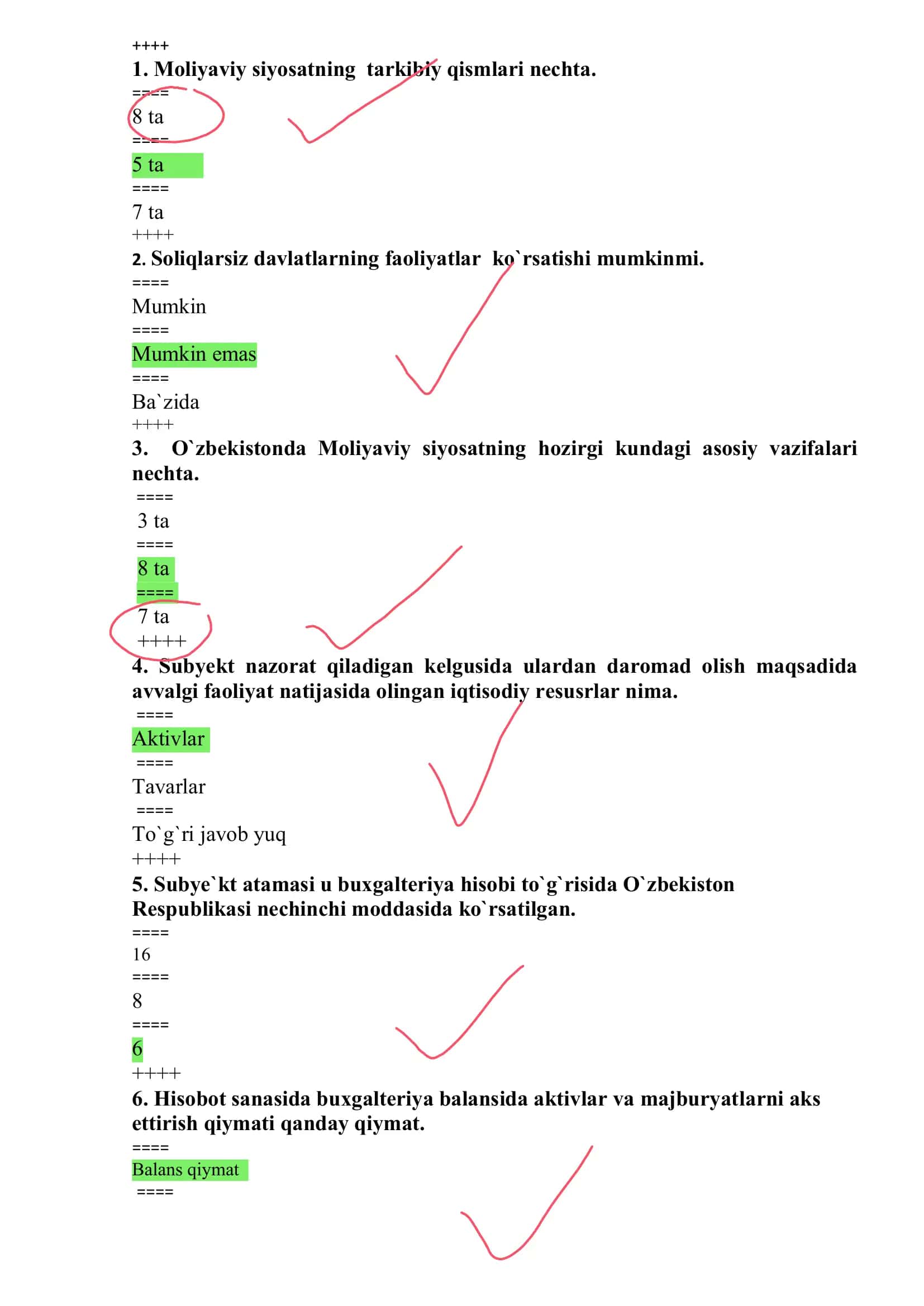 Moliyaviy hisobot yakuniy javoblari