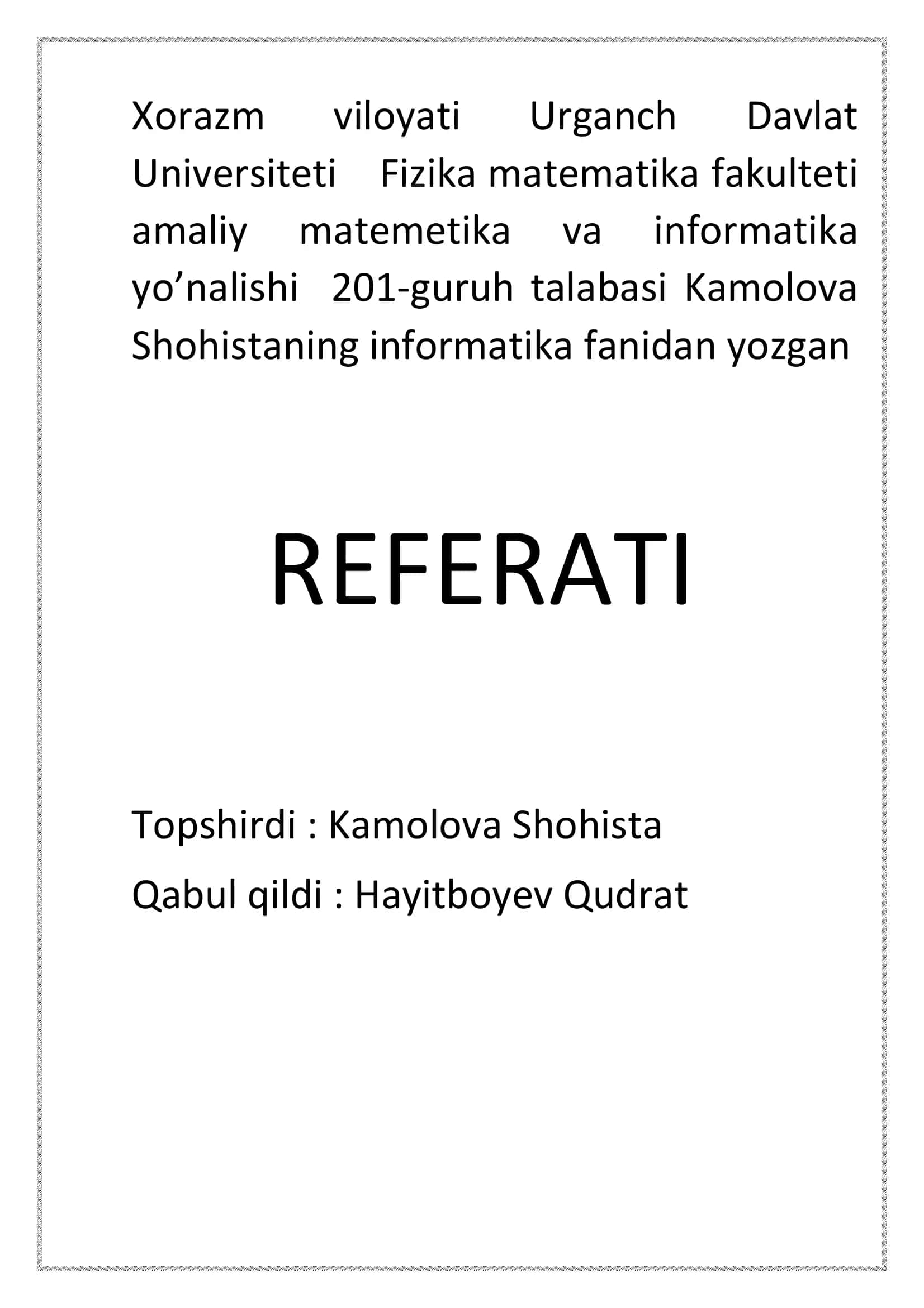 Zamonaviy Windows operatsion tizimi REFERATI