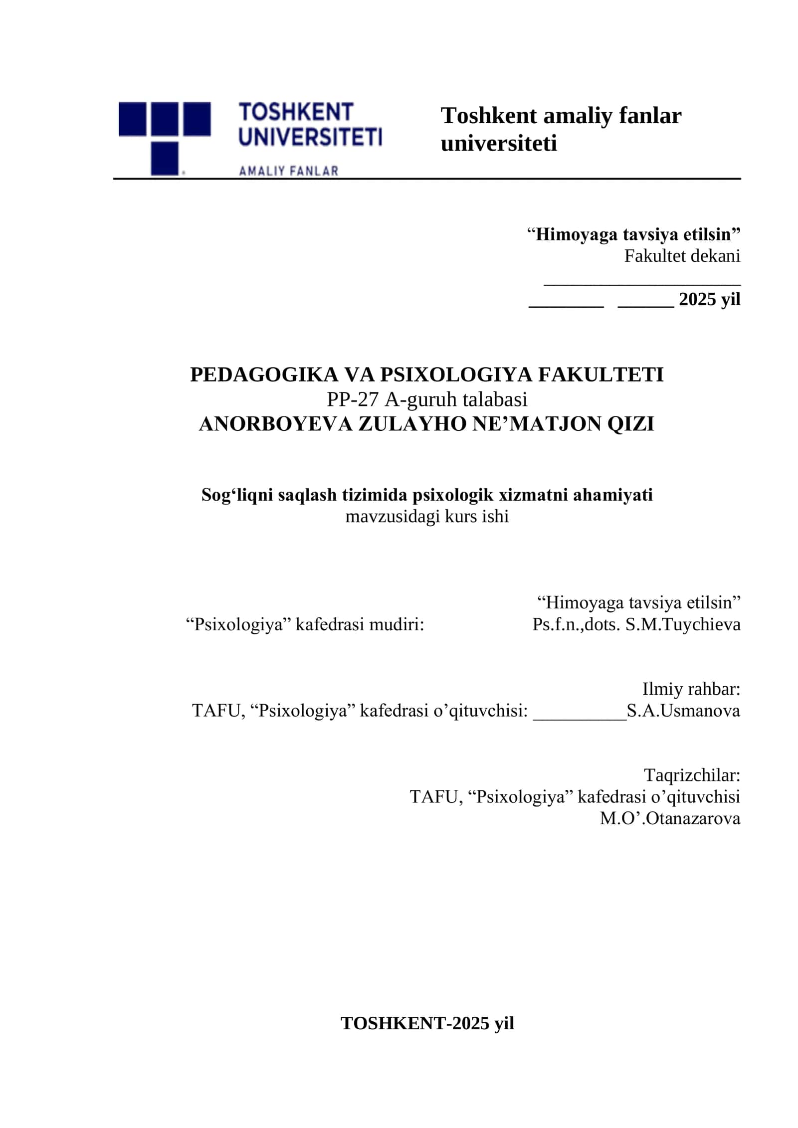 Sogʻliqni saqlash tizimida psixologik xususiyatlar ahamiyati