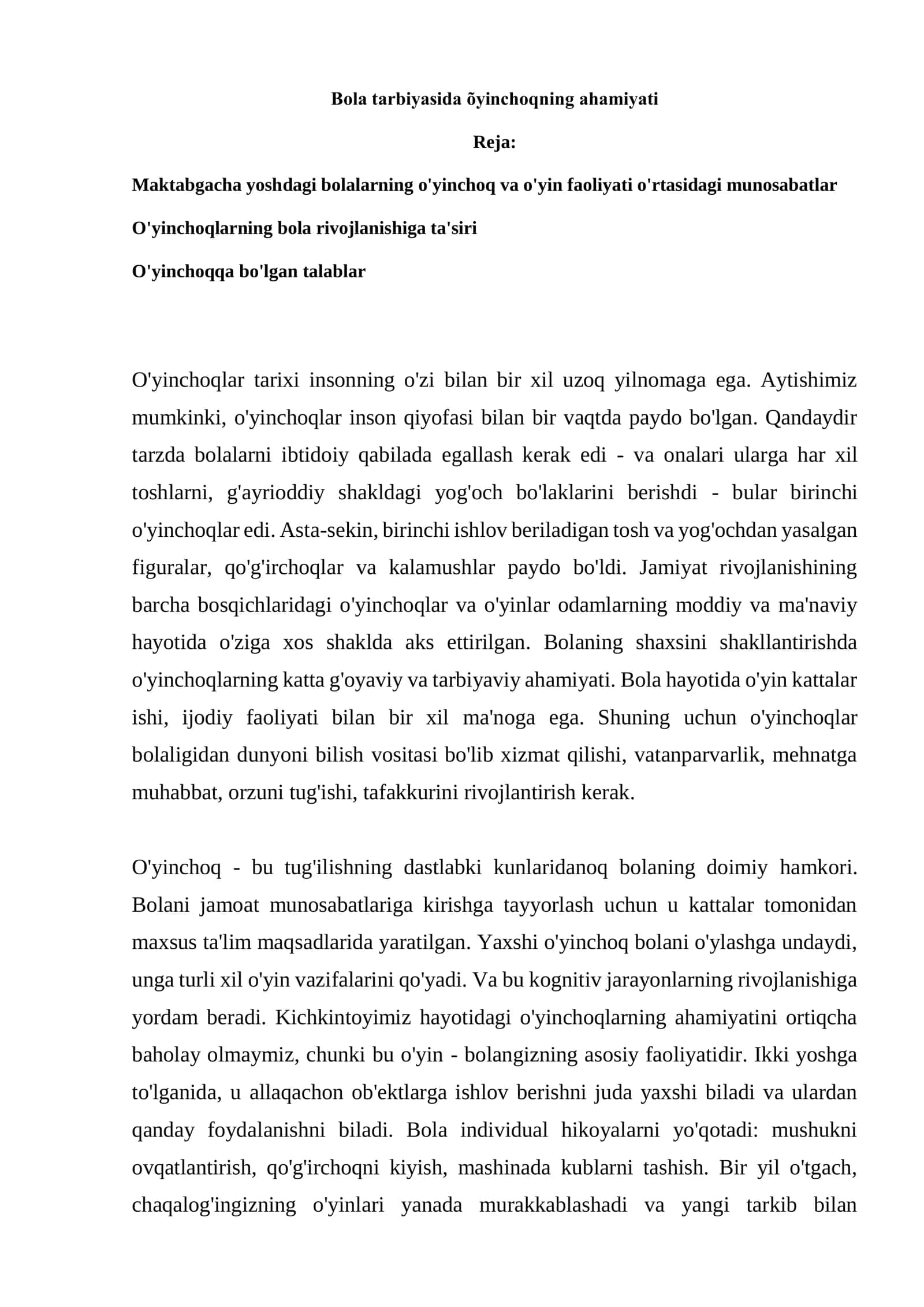 O'yinchoq mahsuloti