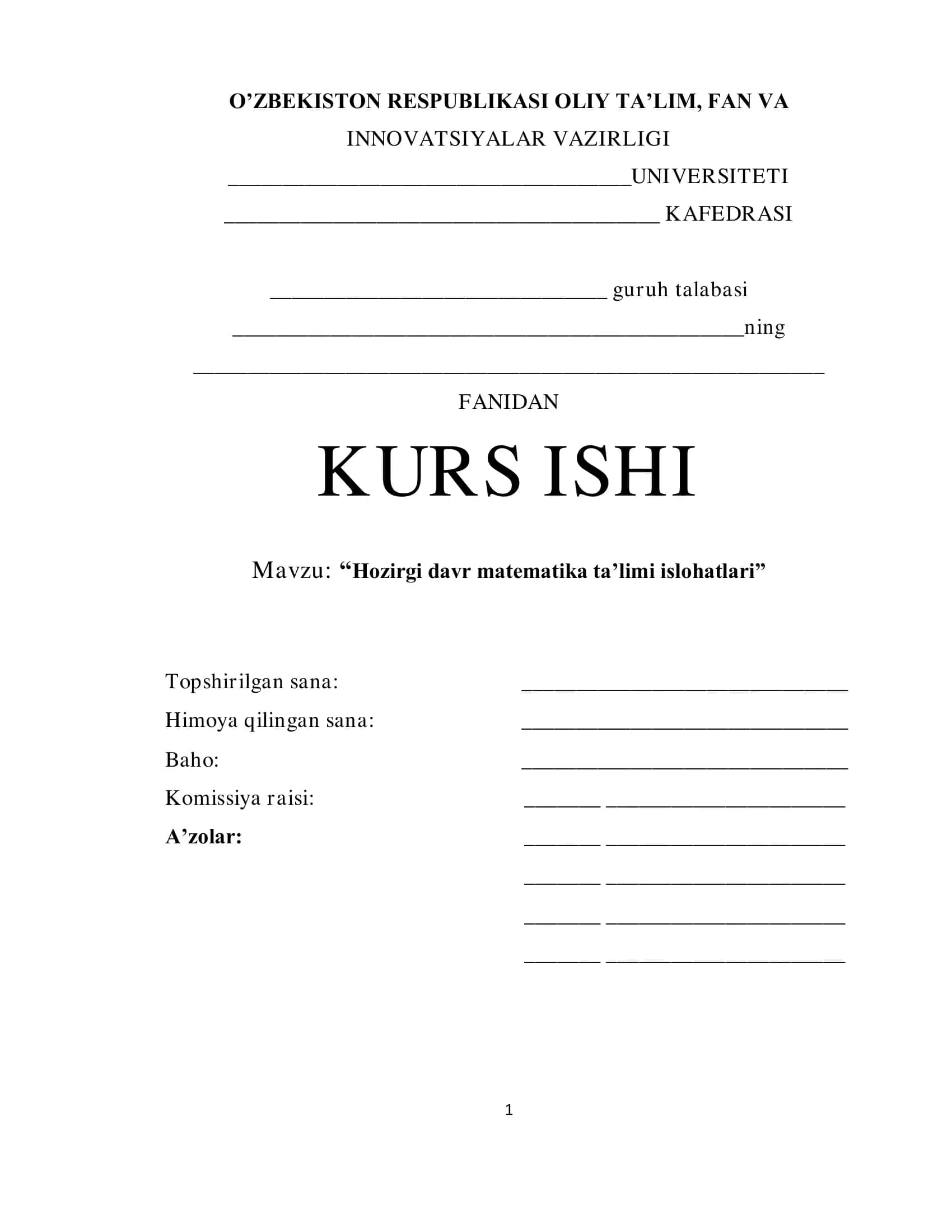 Hozirgi davr matematika ta’limi islohatlari