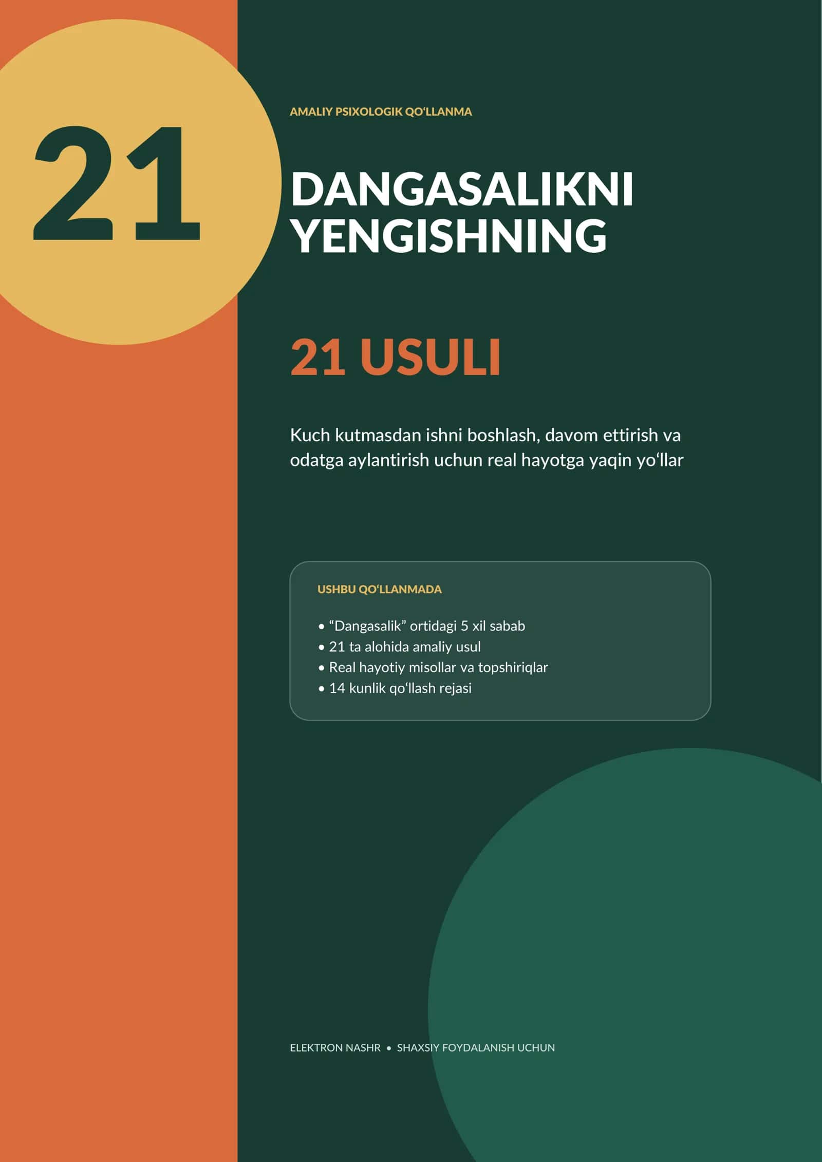 Dangasalikni yengishning 21 usuli