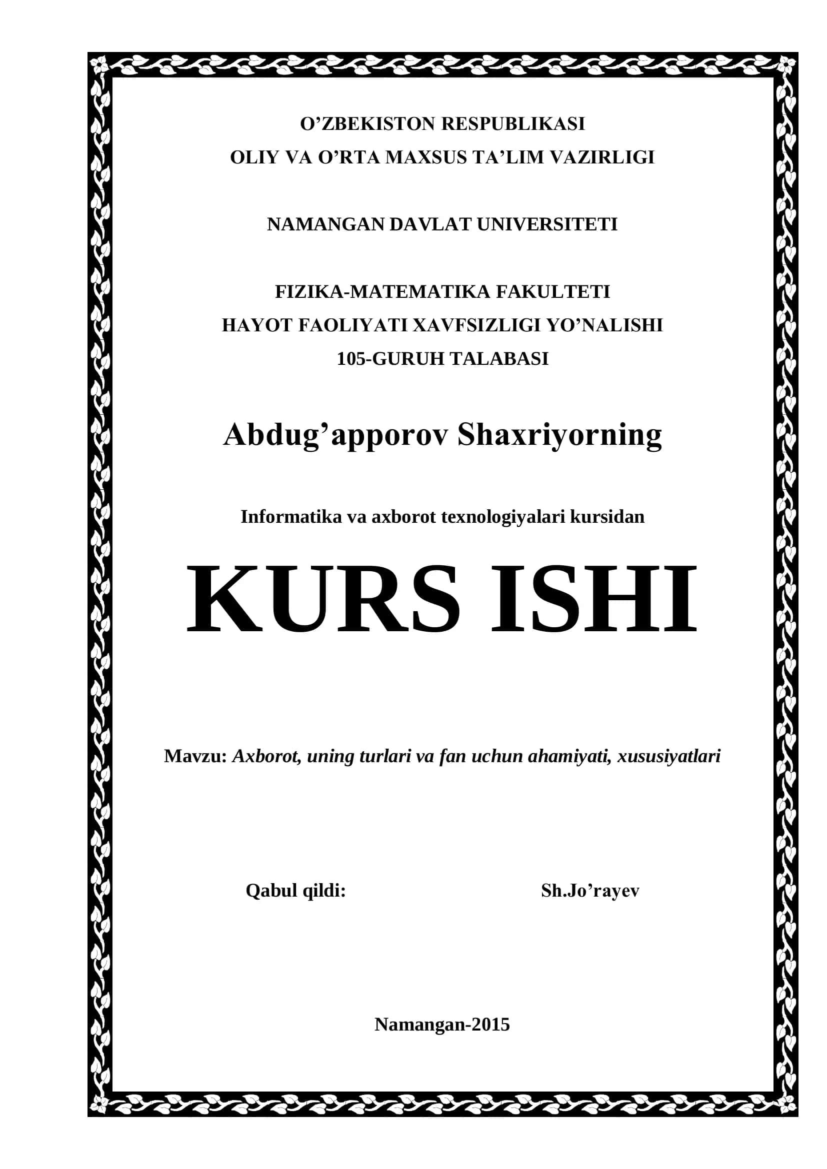 Informatika va axborot texnologiyalari kursi