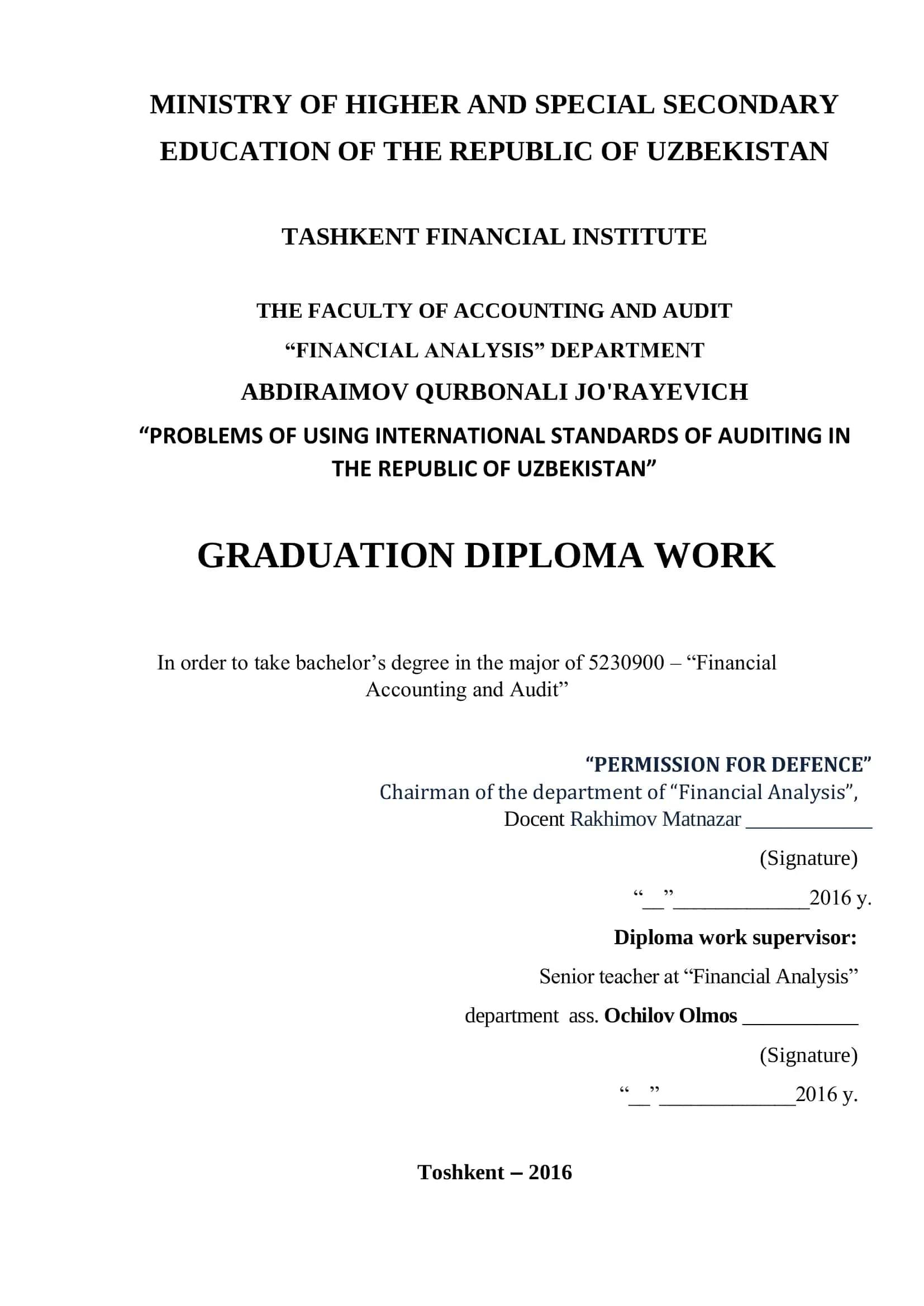 Problems of Using International Standards of Auditing in the Republic of Uzbekistan