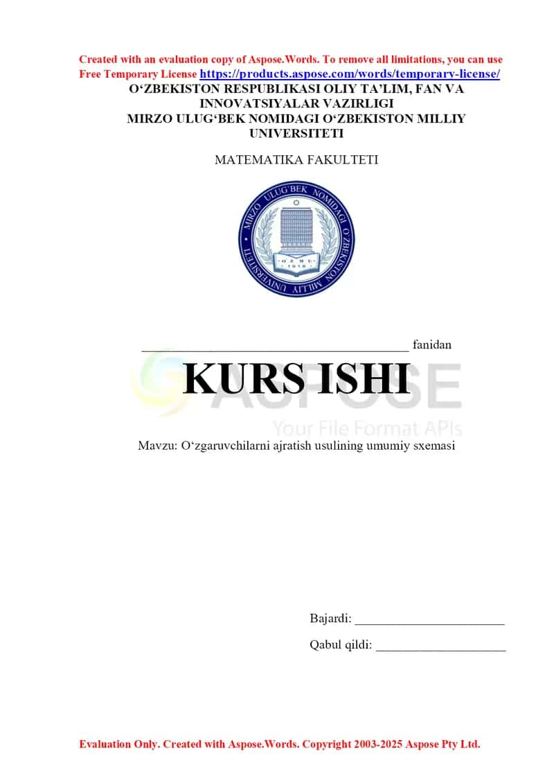 O‘zgaruvchilarni ajratish usulining umumiy sxemasi