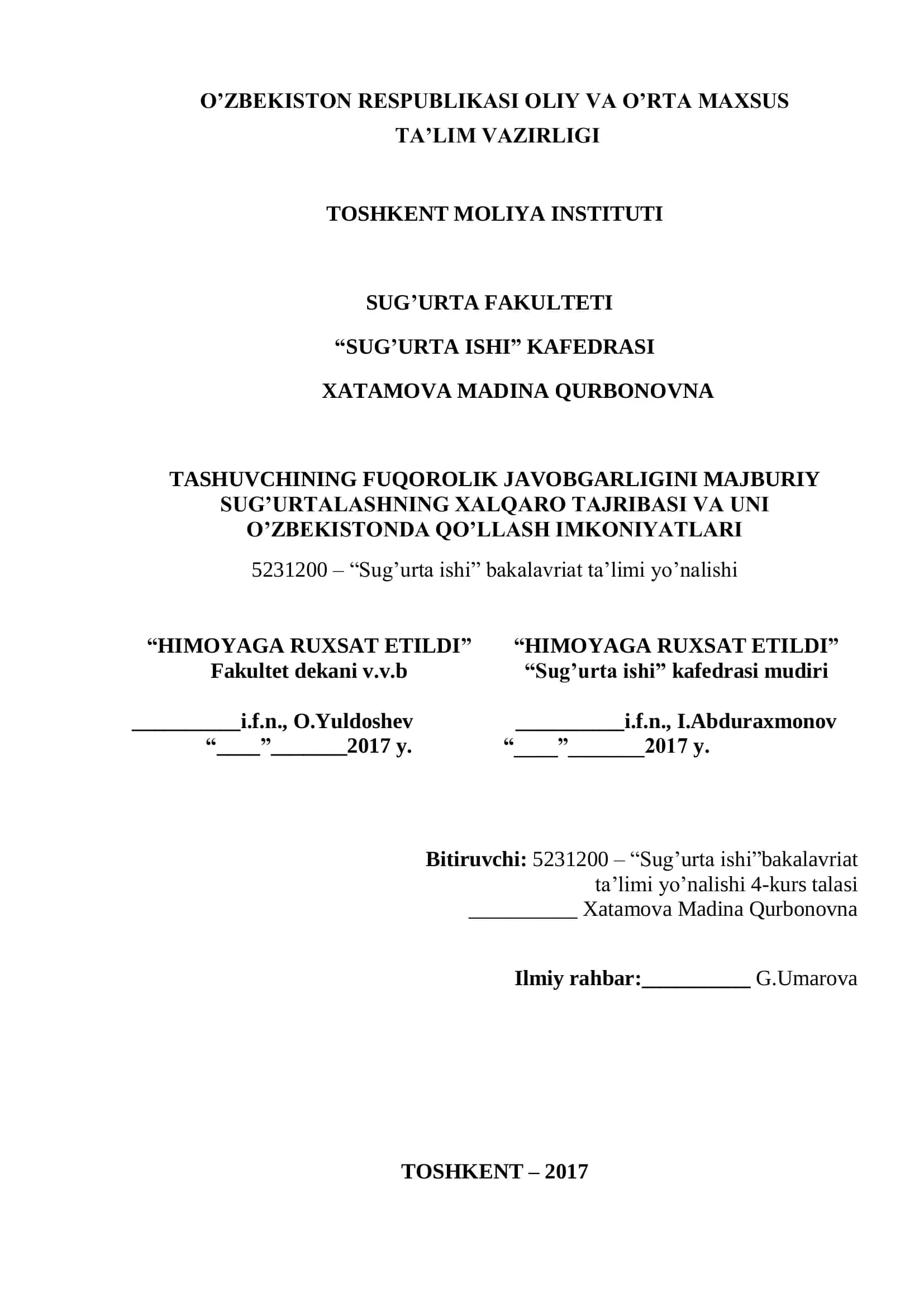 Sug’urta ishi bakalavriat ta’limi yo’nalishi