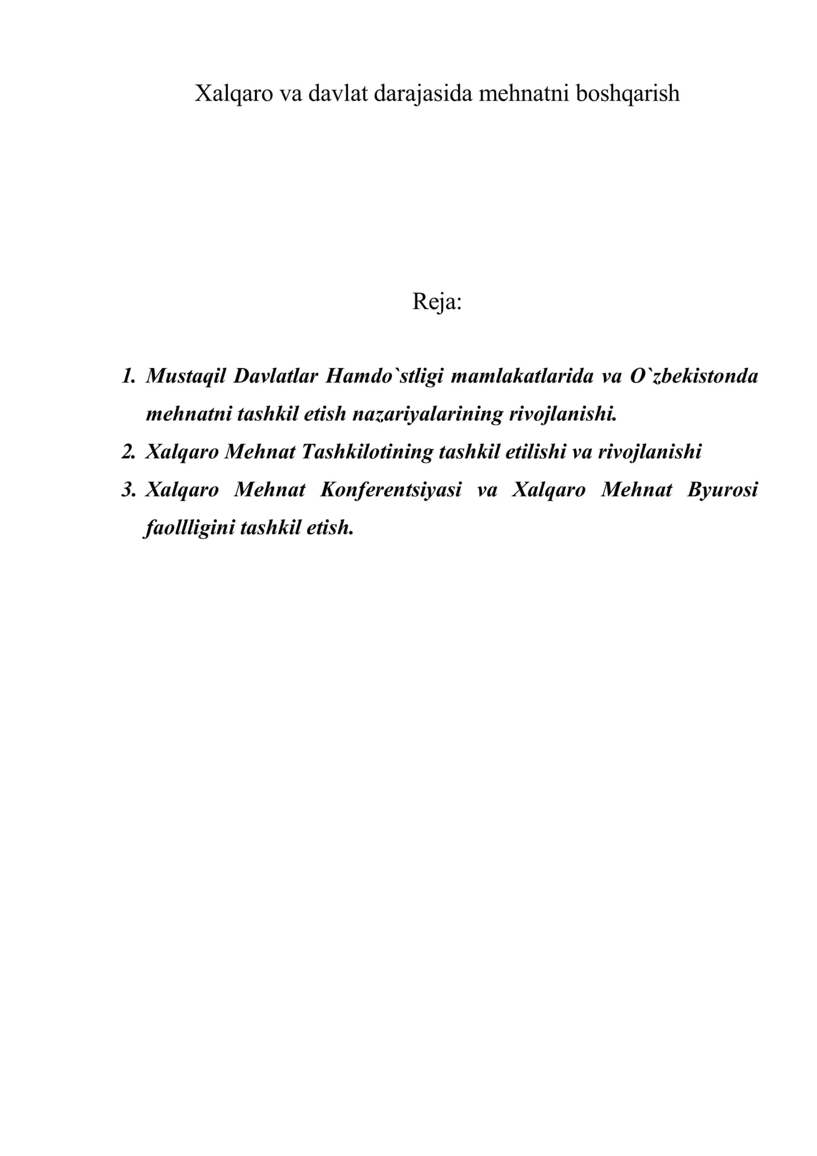 Хalqarо va davlat darajasida mеhnatni bоshqarish