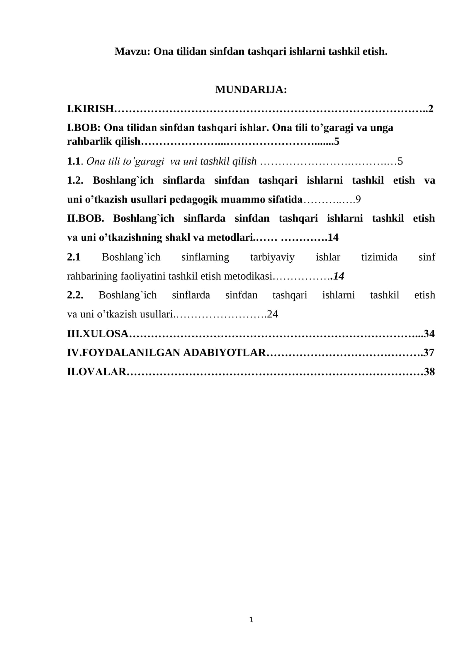 Ona tilidan sinfdan tashqari ishlarni tashkil etish