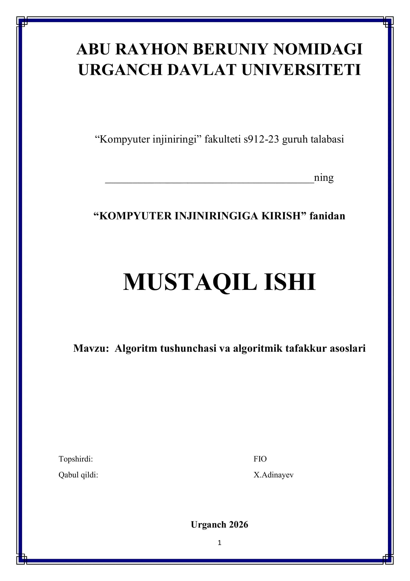 KOMPYUTER INJINIRINGIGA KIRISH