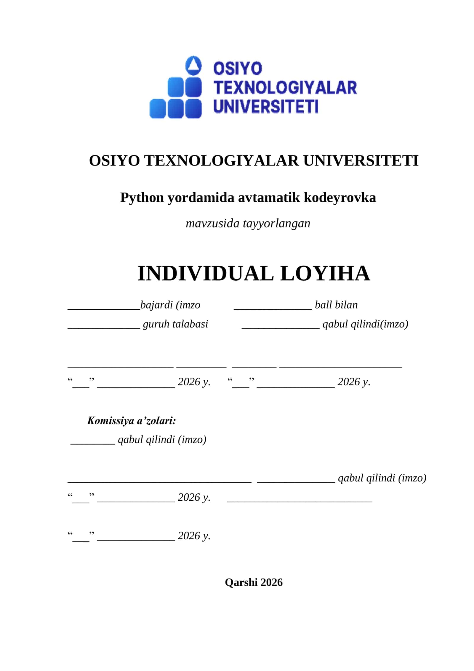 Python yordamida avtamatik kodeyrovka