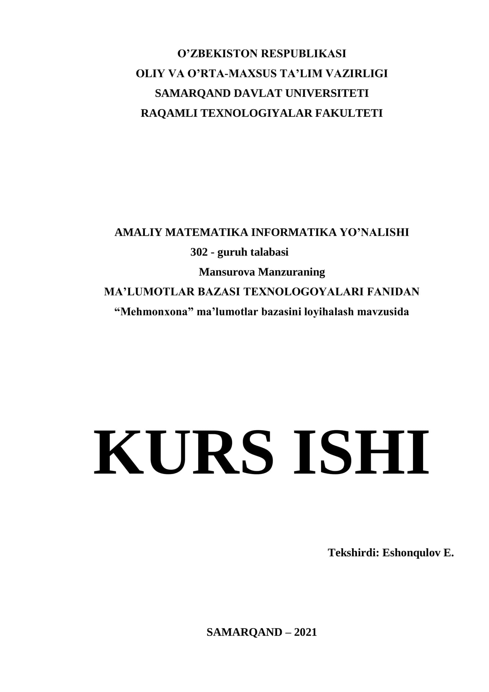 Ma’lumotlar bazasi texnologiyalari