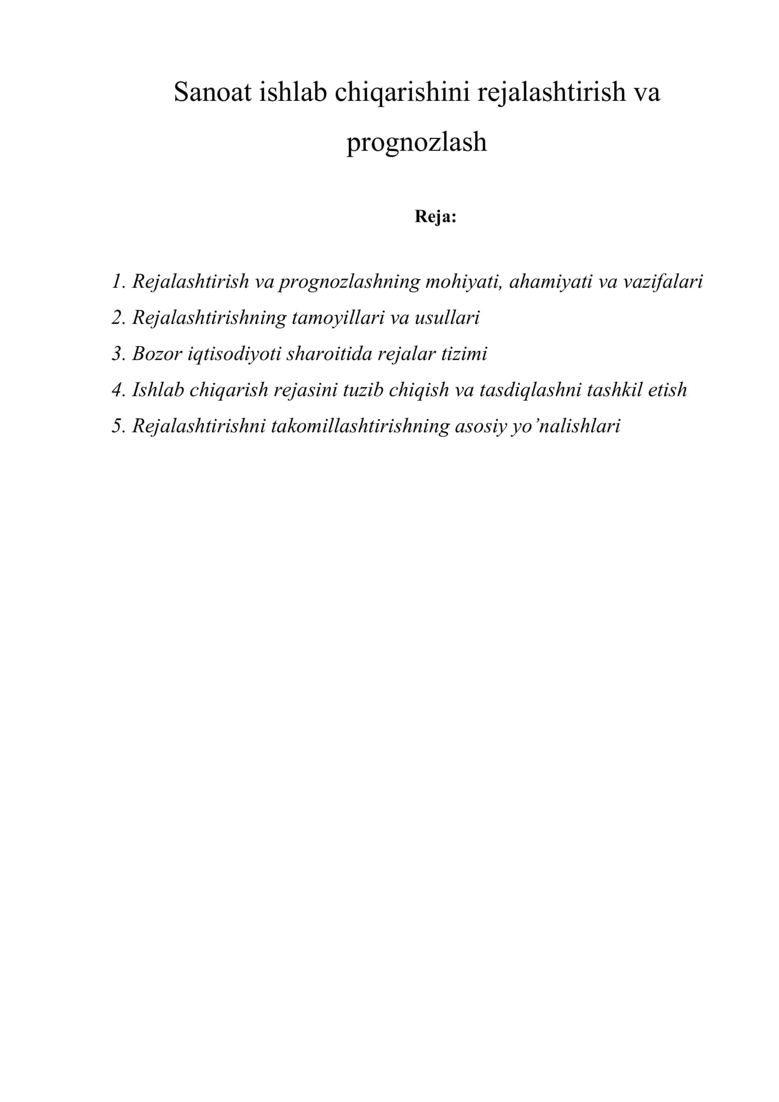 Rejalashtirish va prognozlash