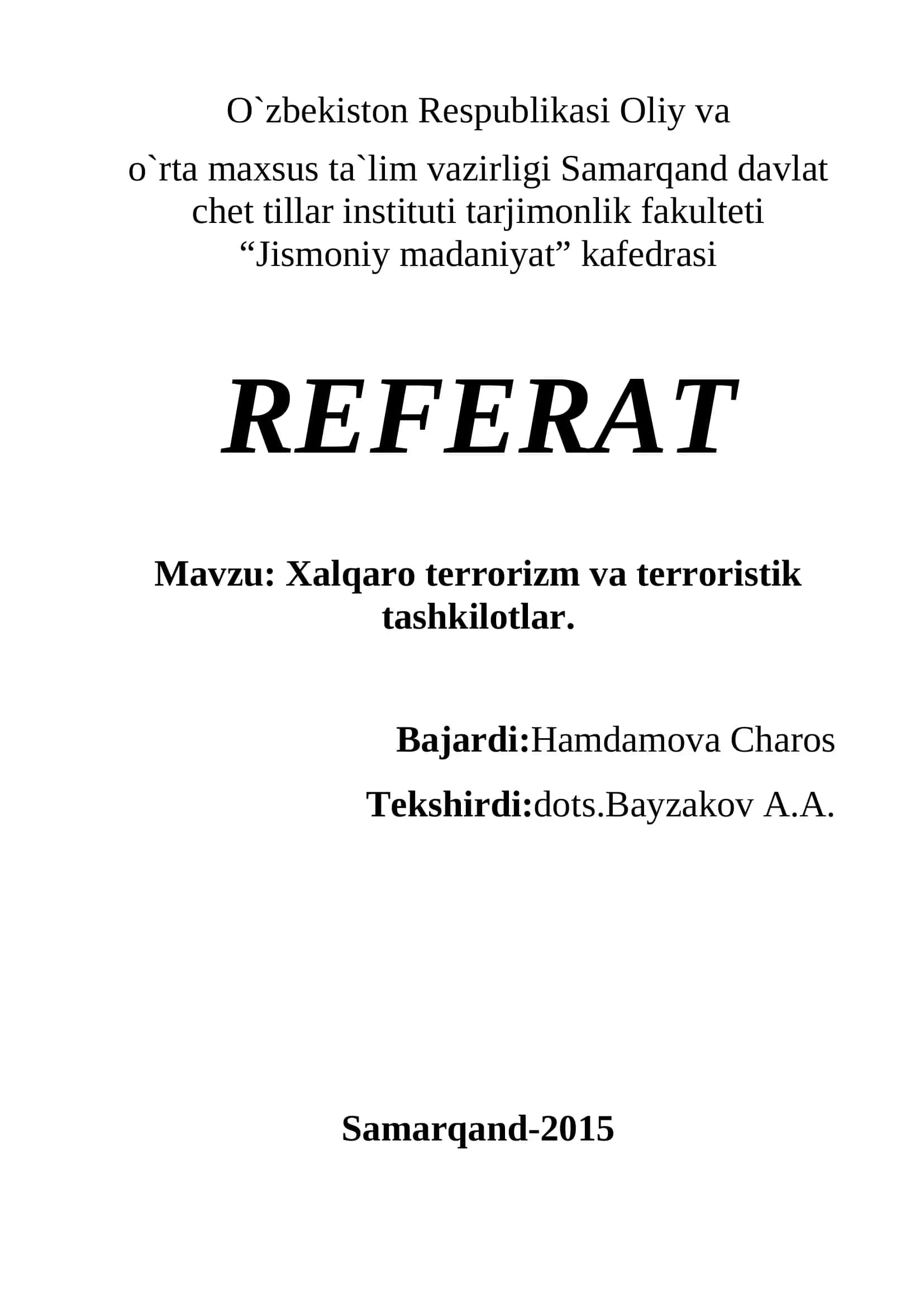 Xalqaro terrorizm va terroristik tashkilotlar