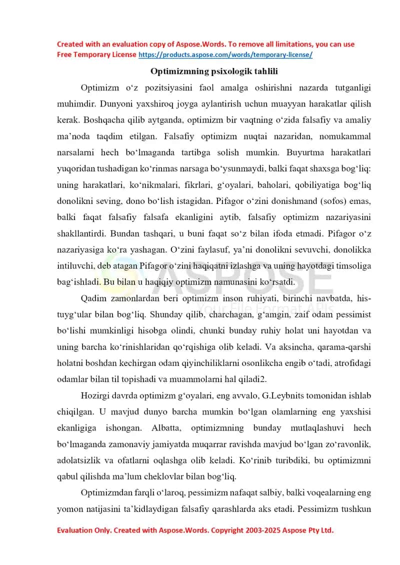 Optimizmning psixologik tahlili