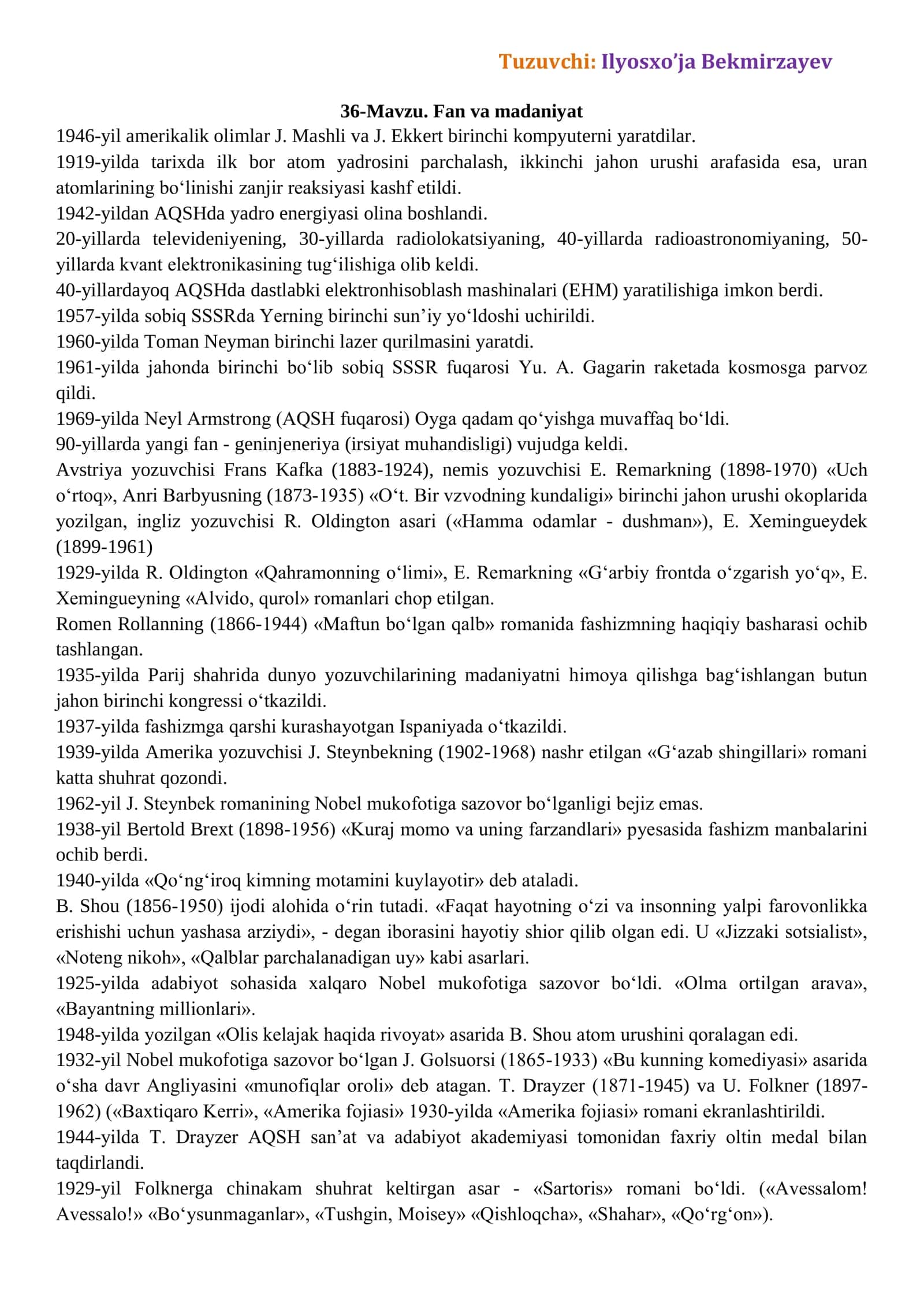 36-Mavzu. Fan va madaniyat