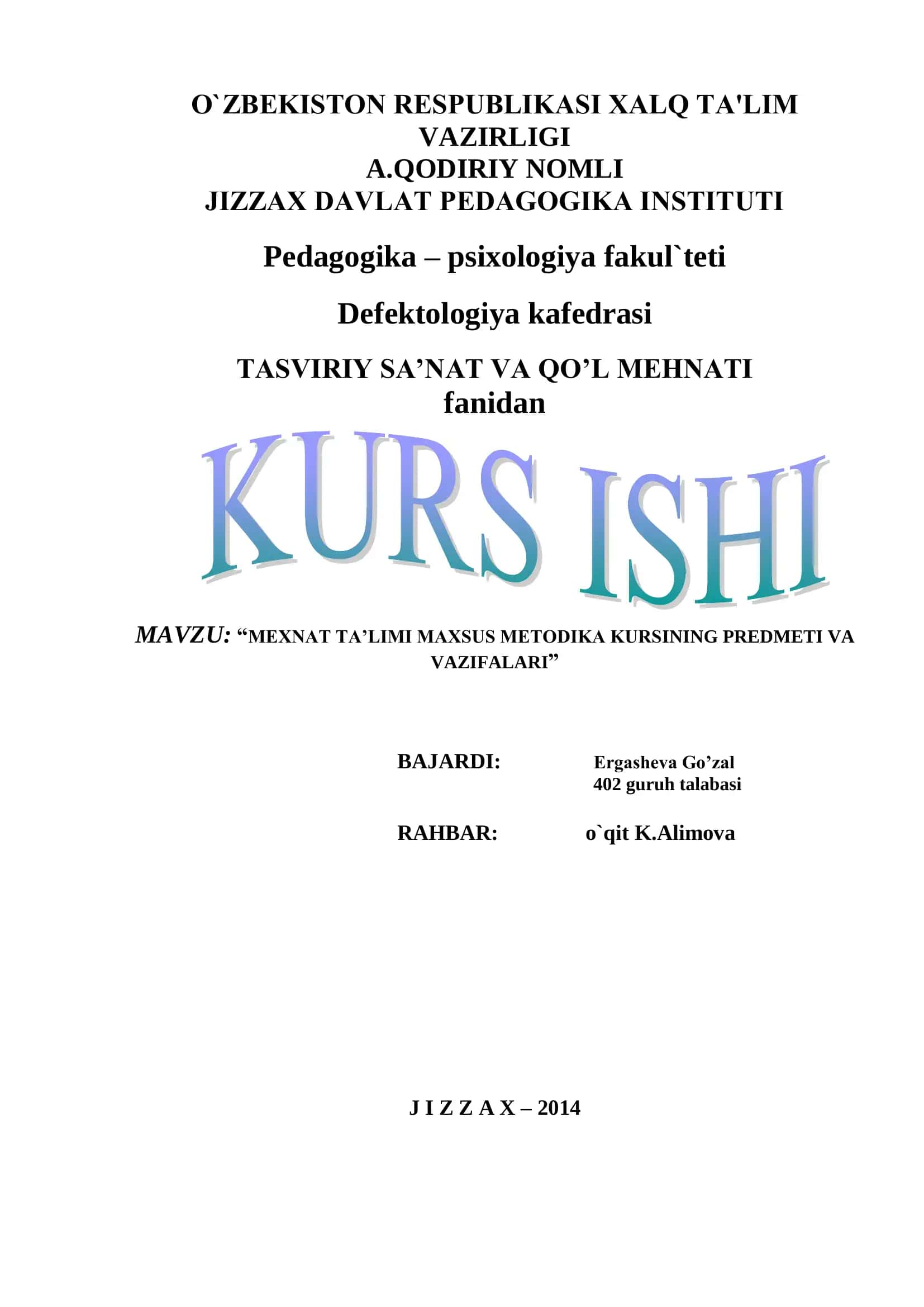 Mexnat ta’limi maxsus metodika kursi